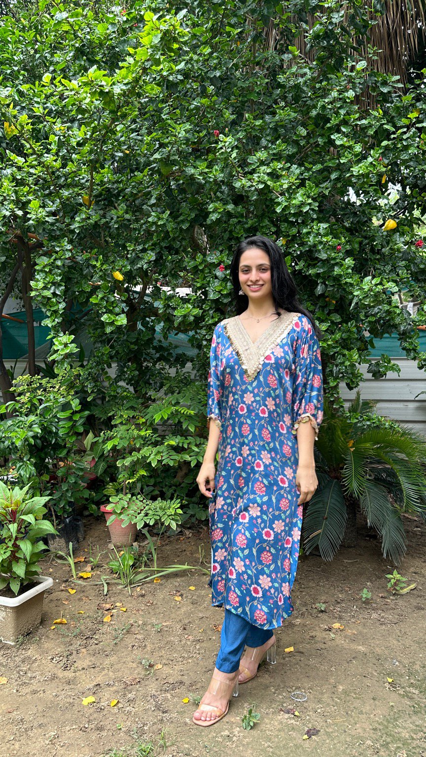 Blue floral kurta set