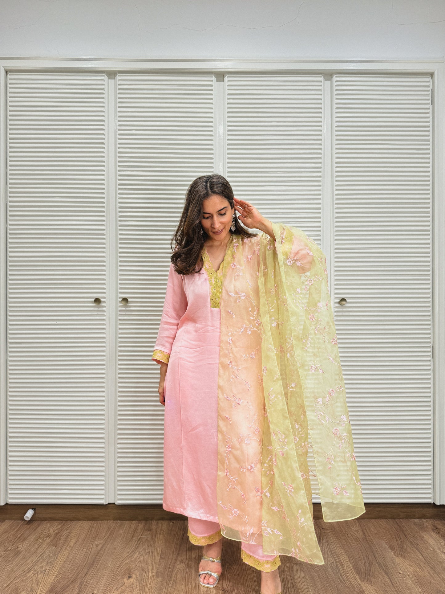 Pink sitara set with Embroidered Dupatta