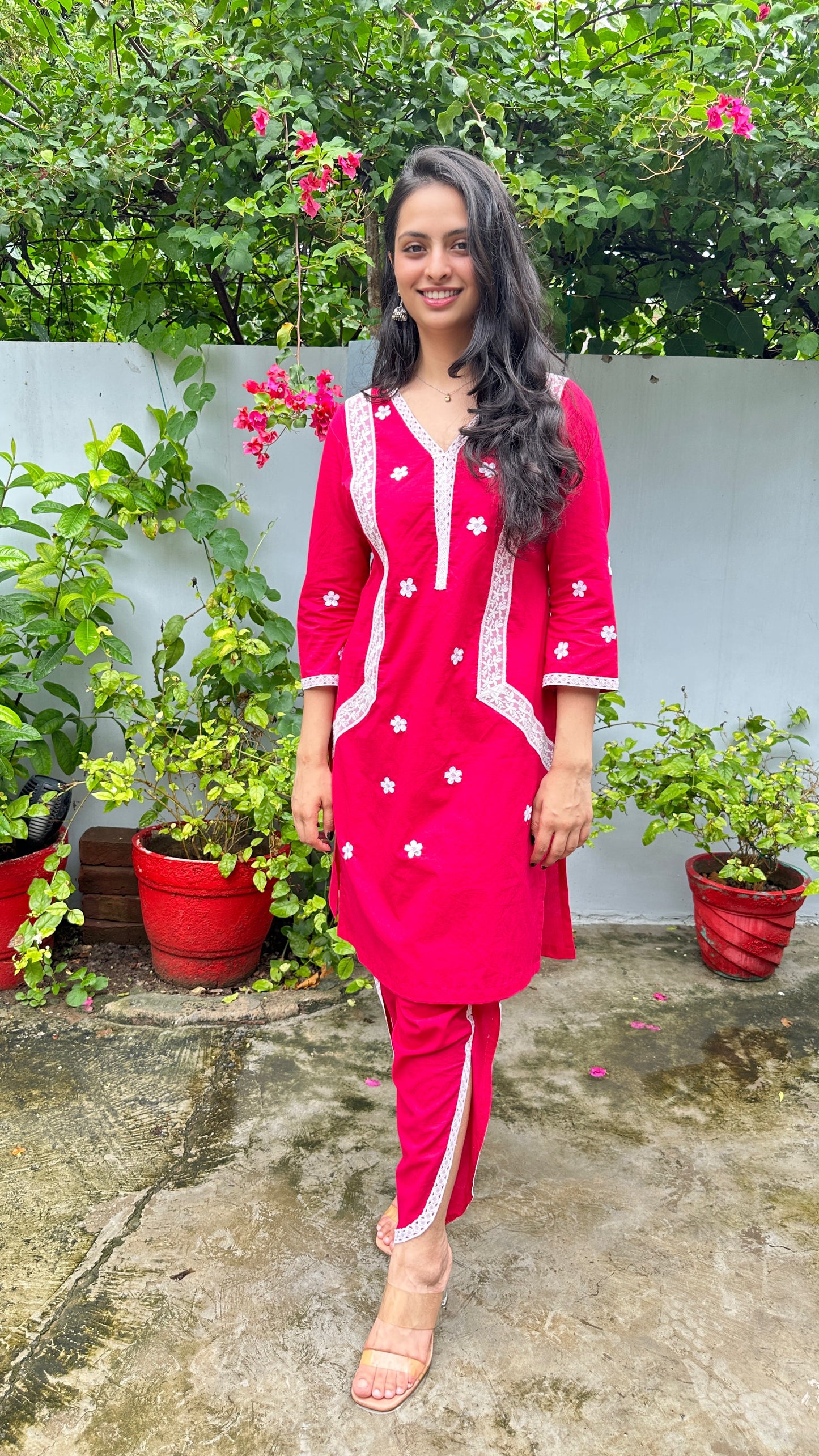 Hot pink kurta dhoti set