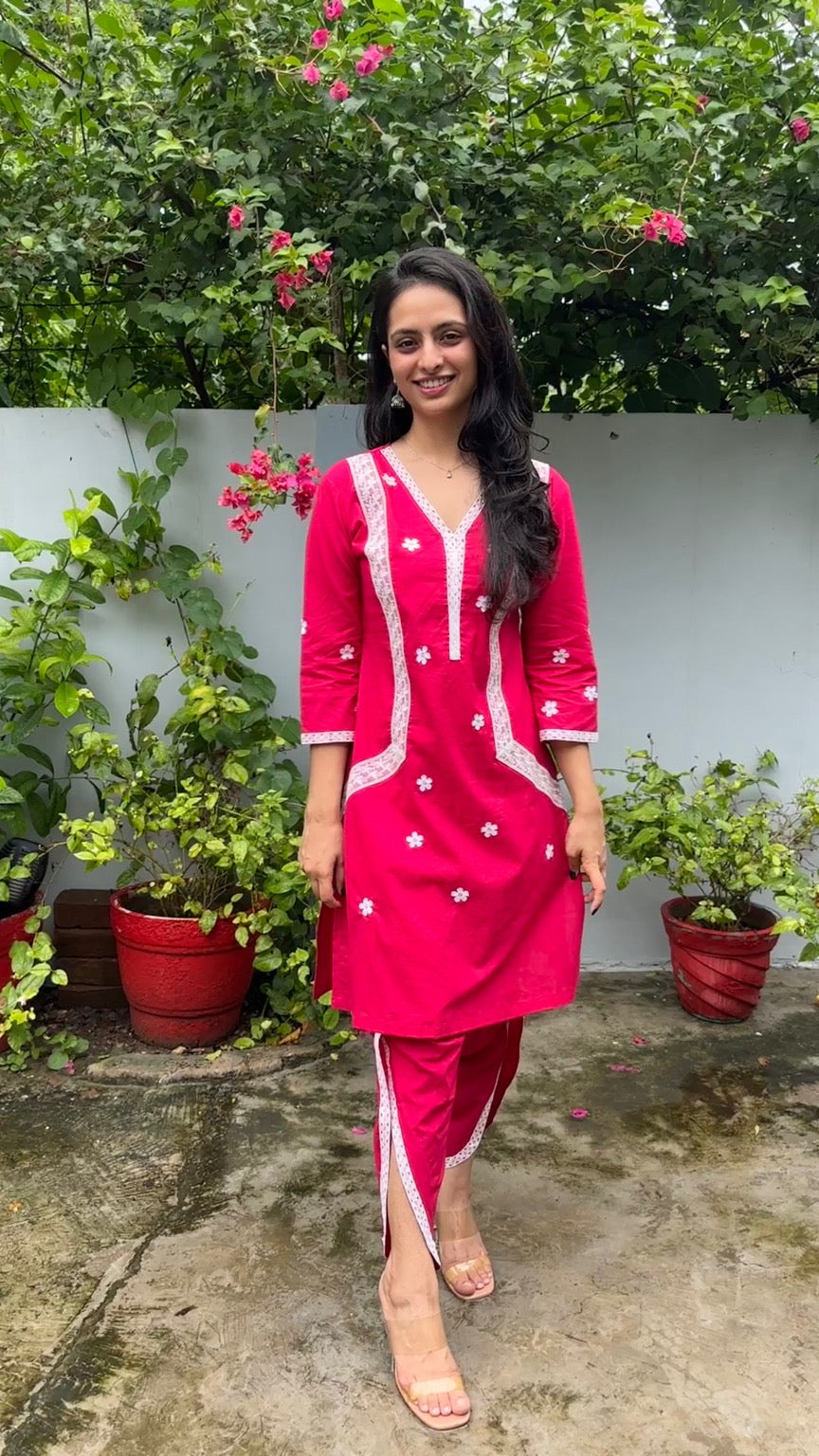 Hot pink kurta dhoti set