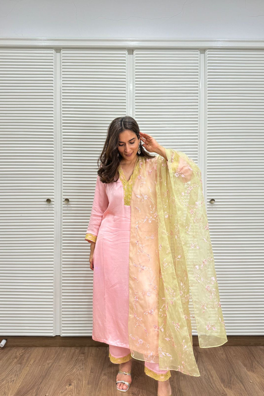 Pink sitara set with Embroidered Dupatta