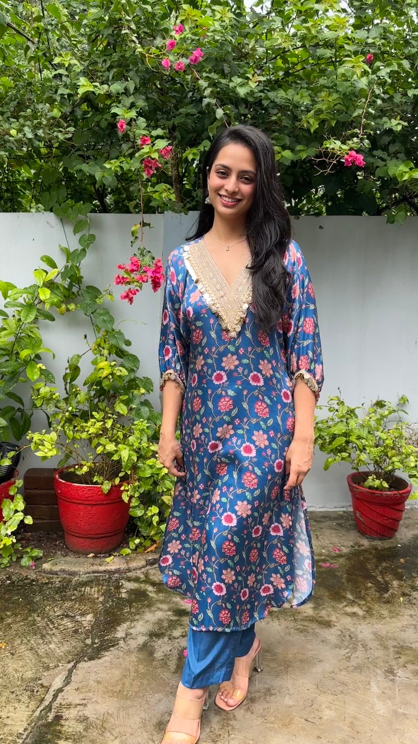 Blue floral kurta set