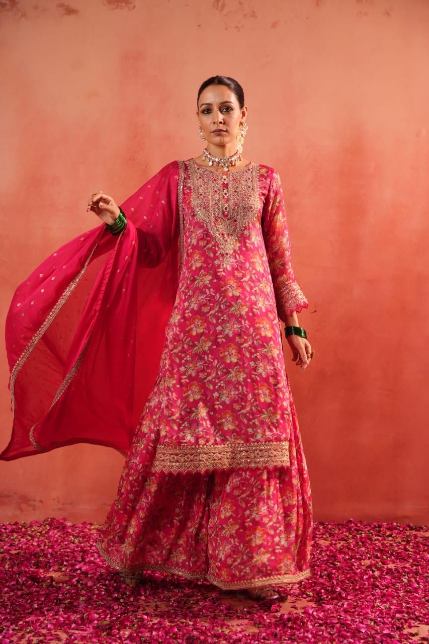 Carrot red floral festive suit