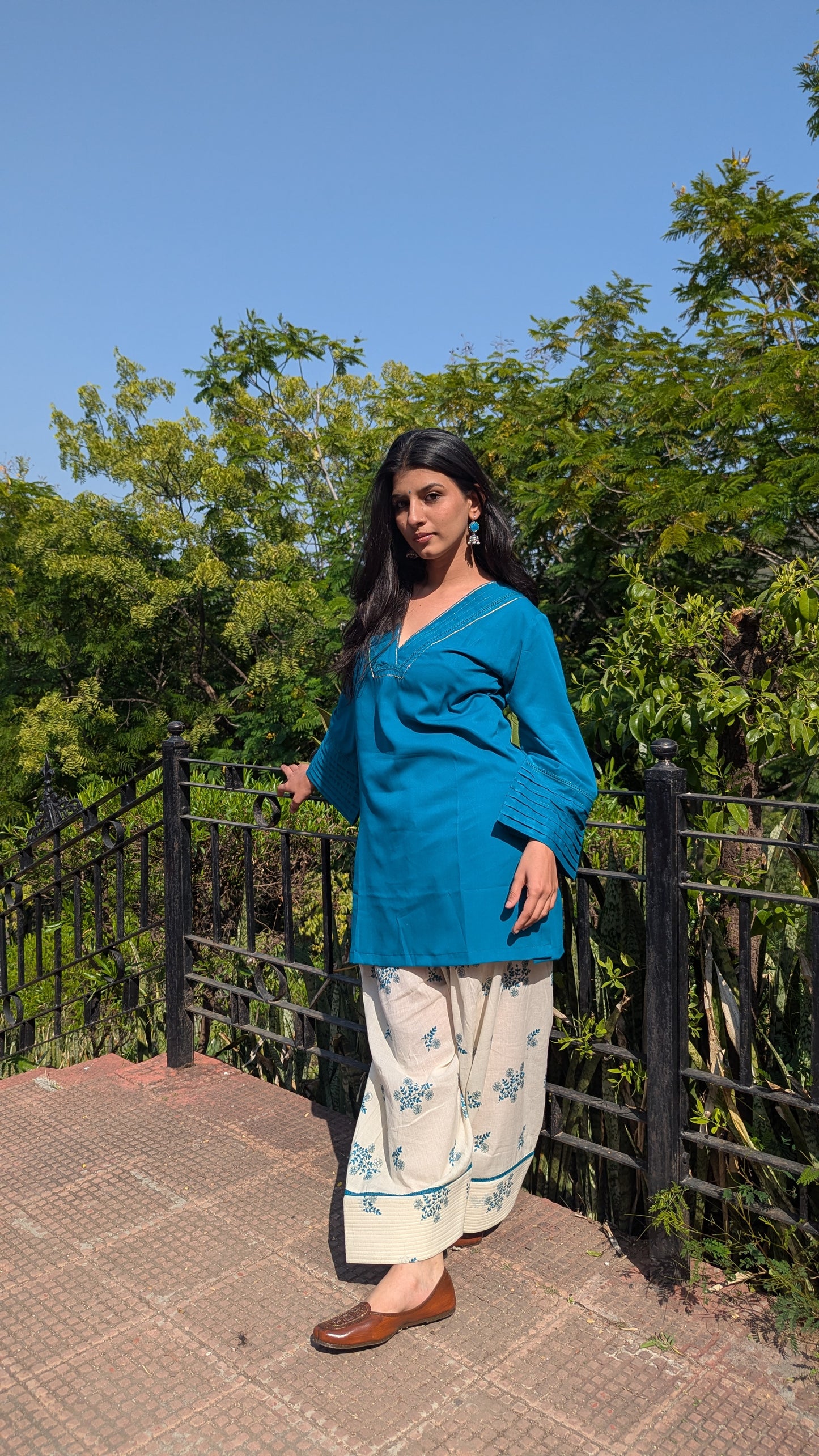Teal blue embroidered farshi set
