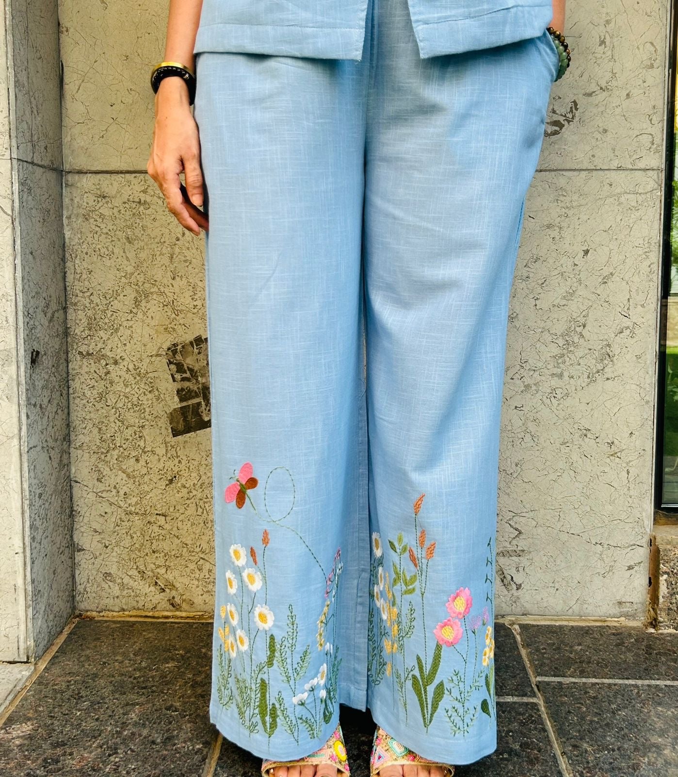 Blue embroidery pant set