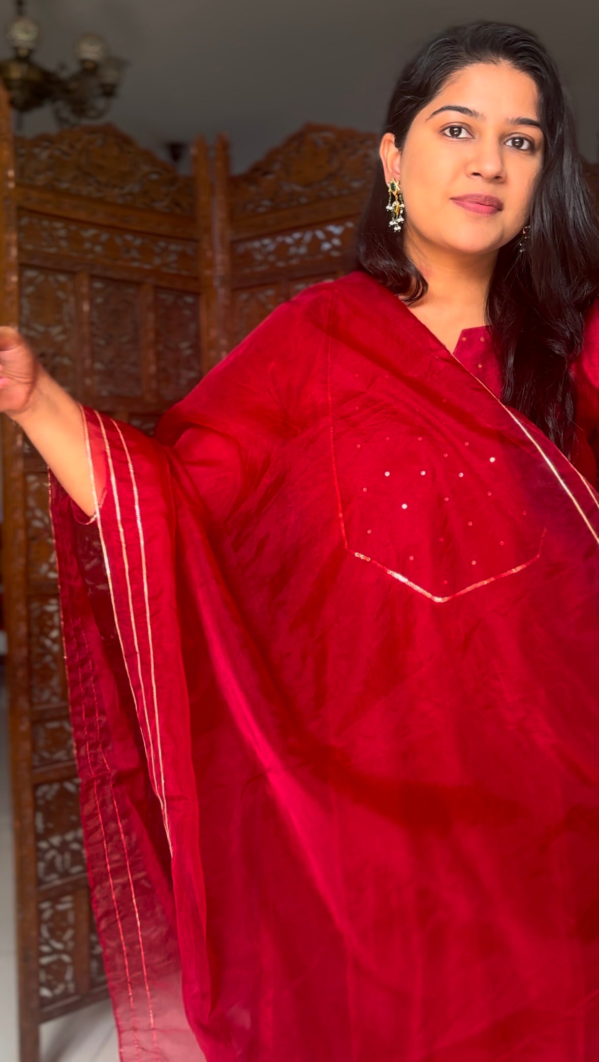 Dark red festive suit set