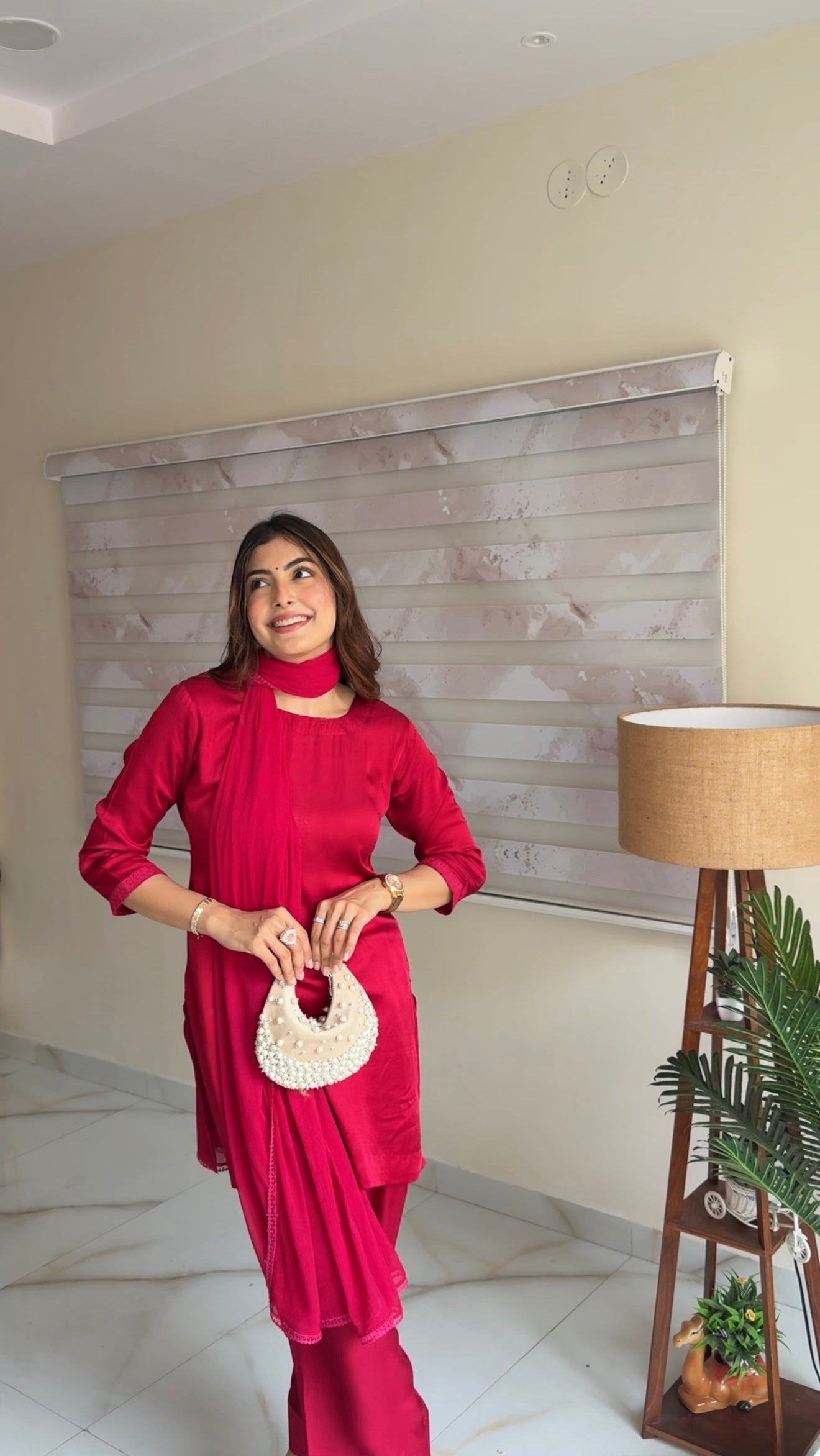 Wine Red Crepe Kurta Set with Dupatta
