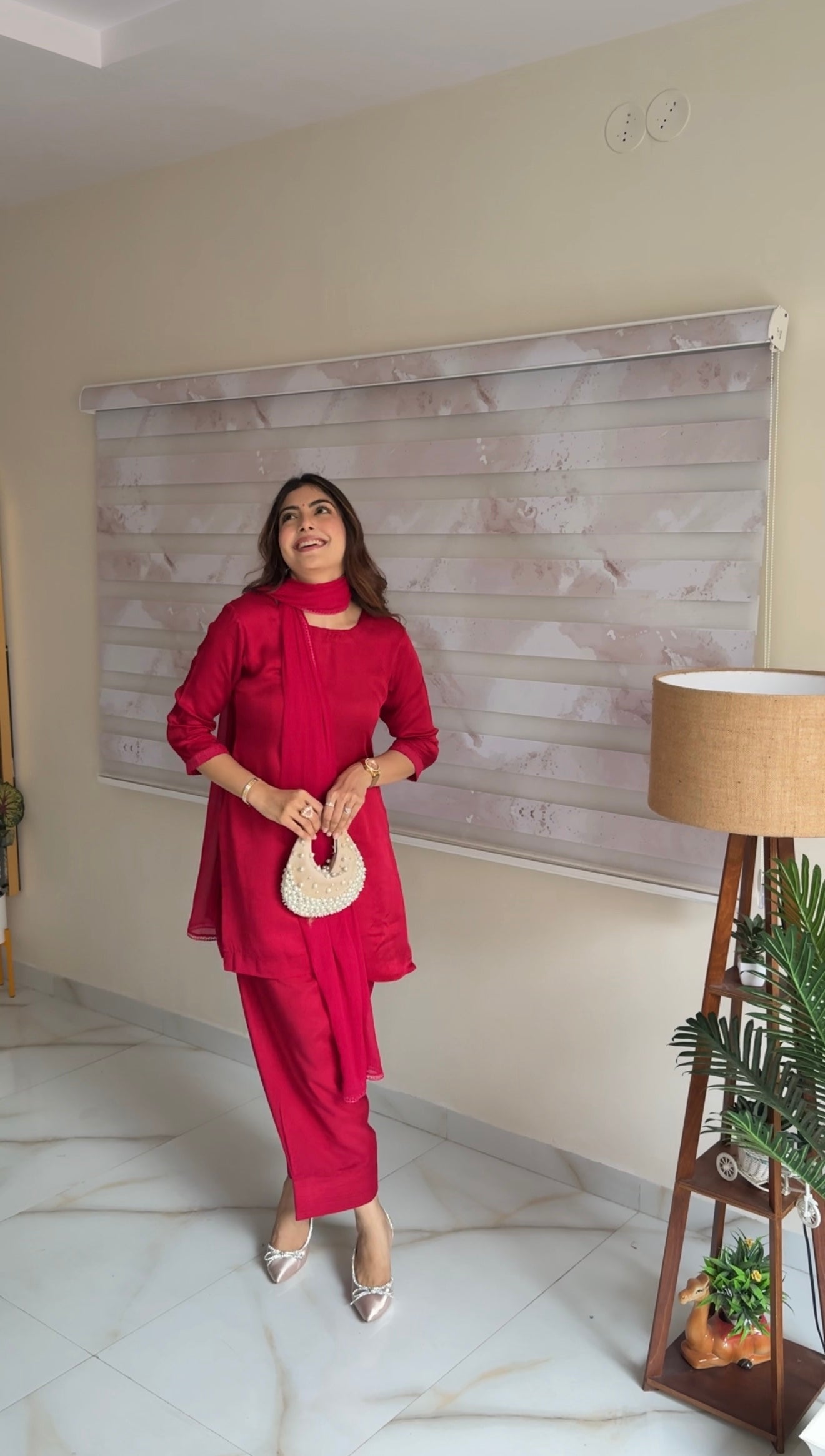 Wine Red Crepe Kurta Set with Dupatta