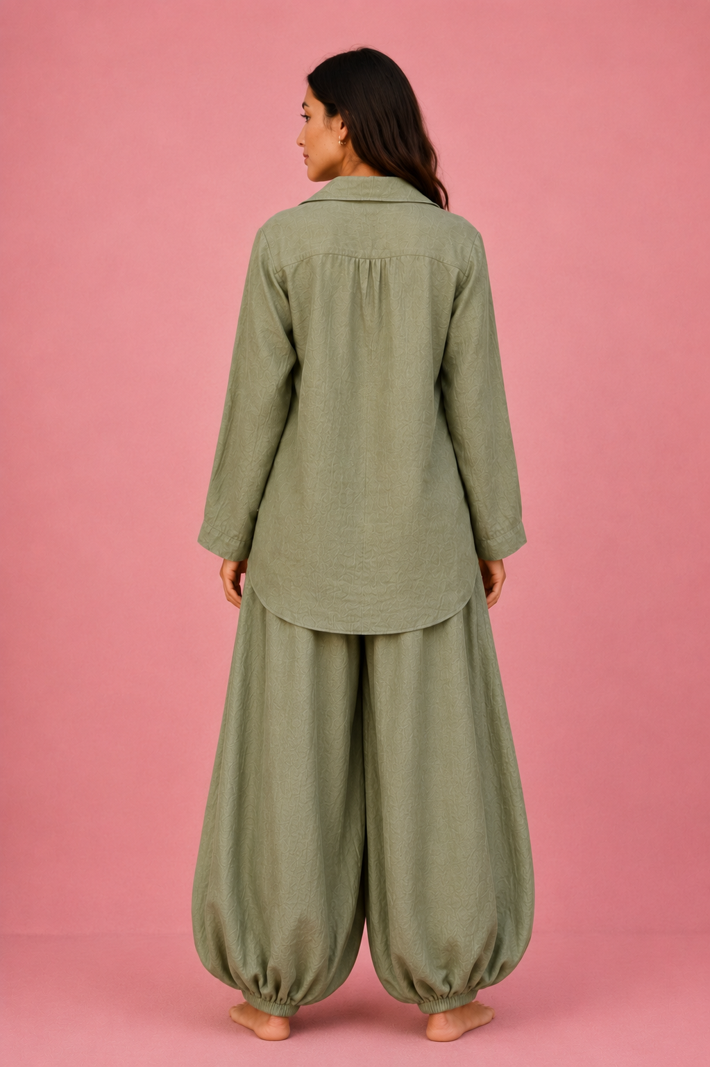 Olive Blue Co-Ord Set with Flowy Balloon Pants (Copy)