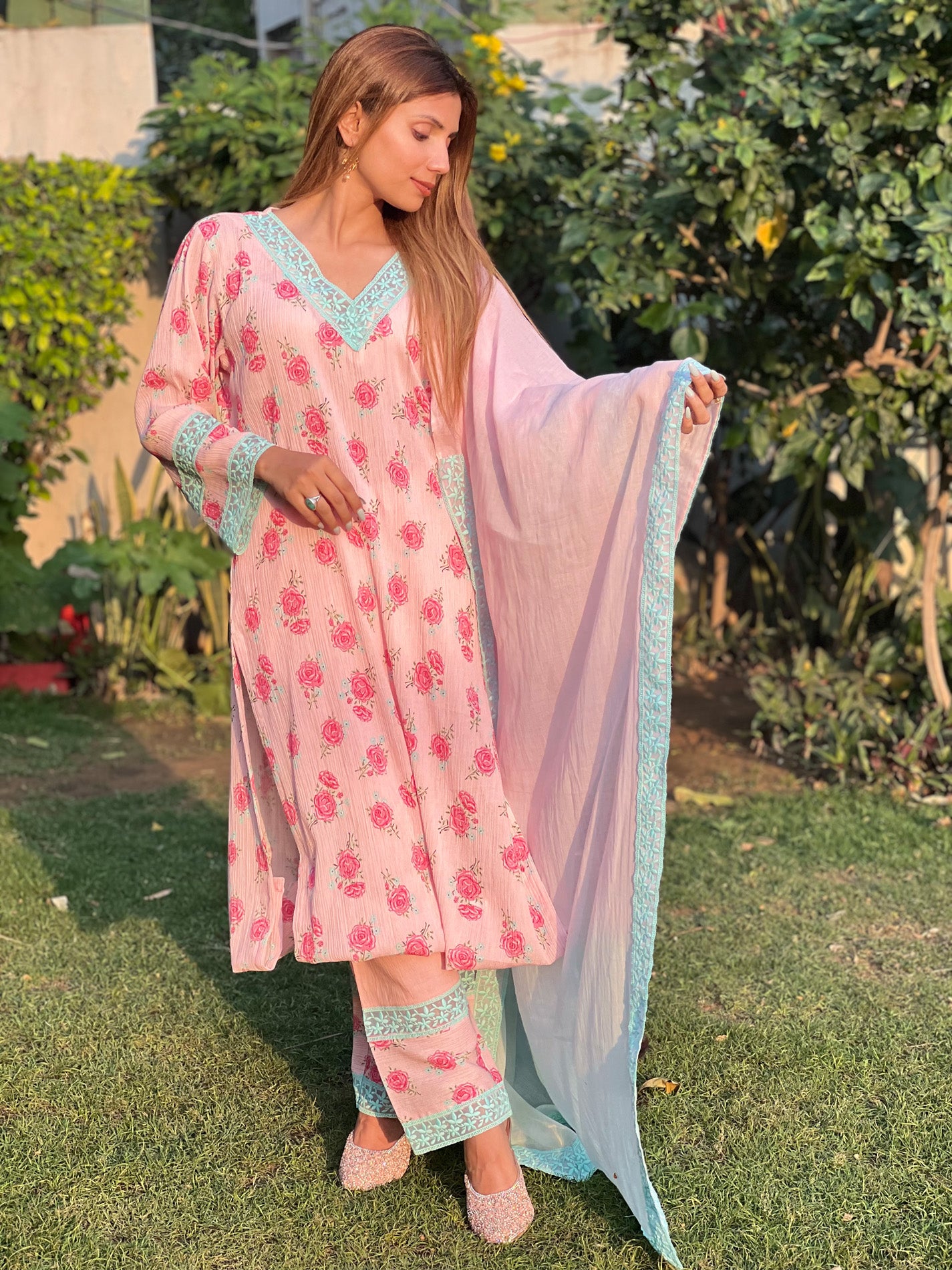 Pink Floral Crush Suit Set