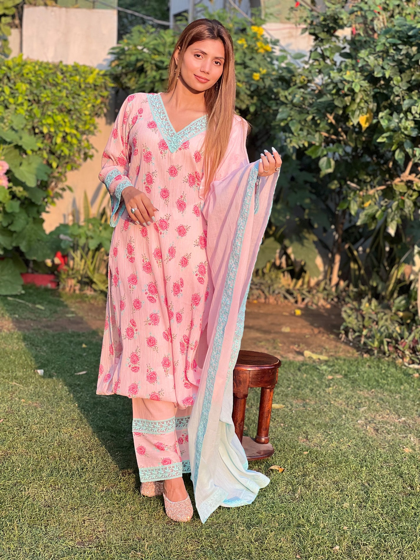 Pink Floral Crush Suit Set