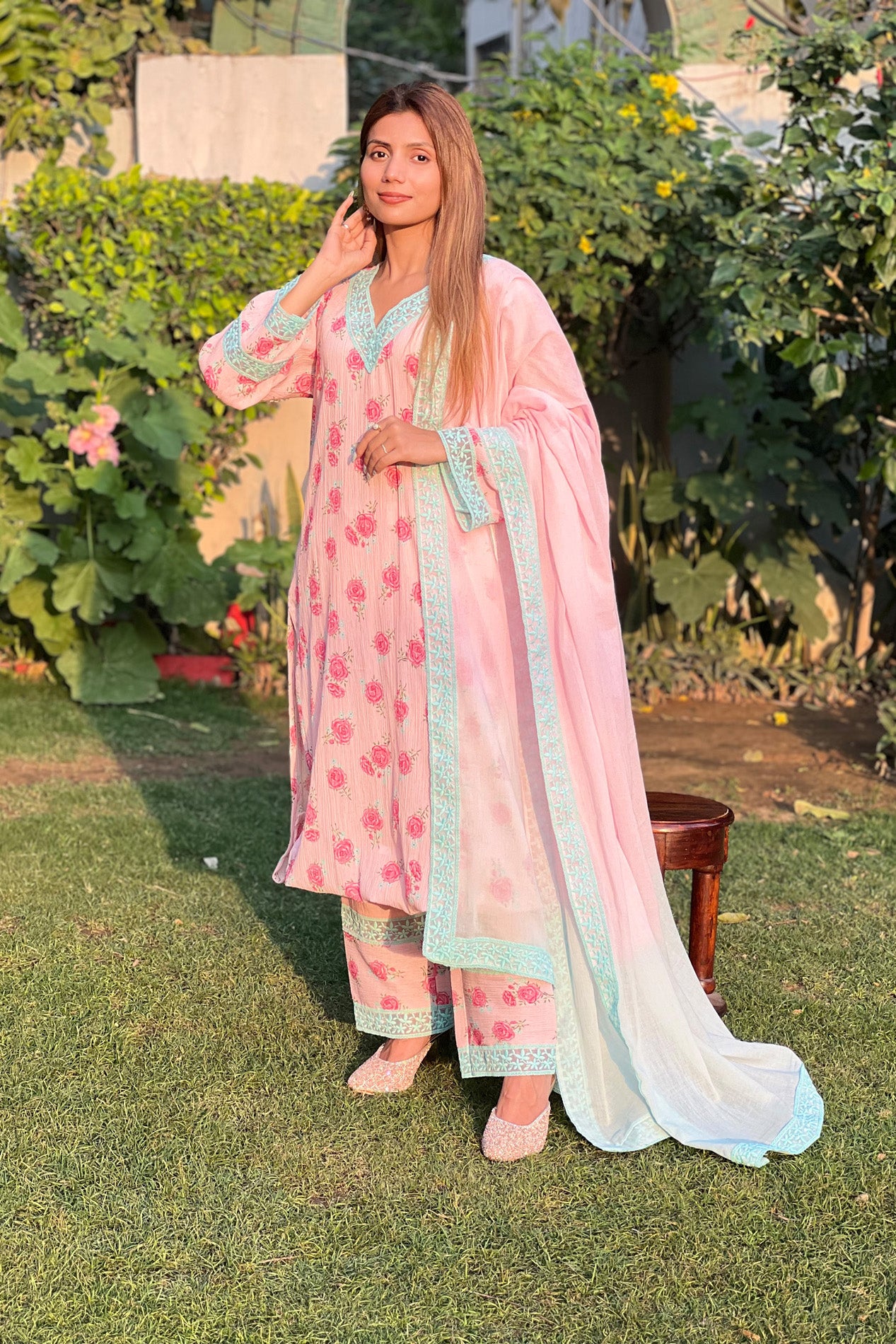 Pink Floral Crush Suit Set