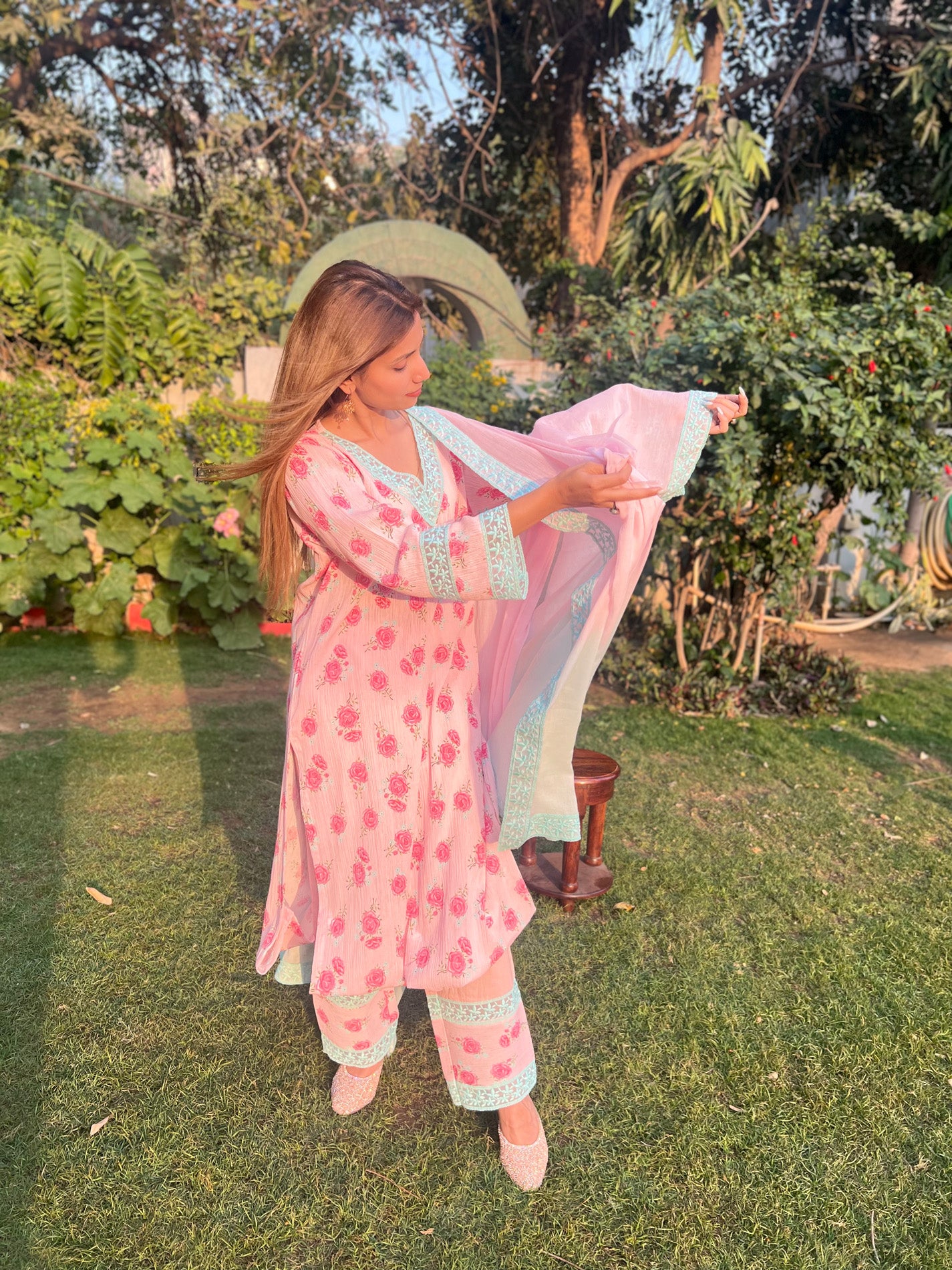 Pink Floral Crush Suit Set