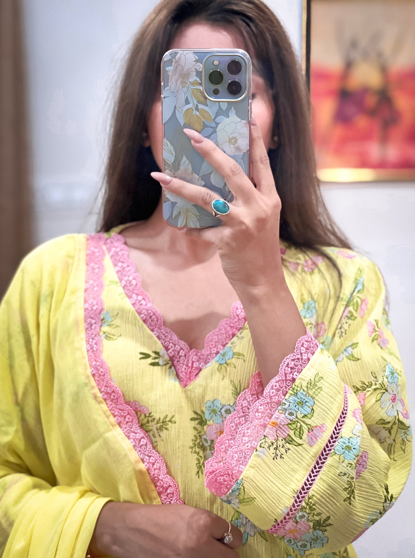 Soft Crush Cotton Floral Suit Set with Pure Mulmul Dupatta