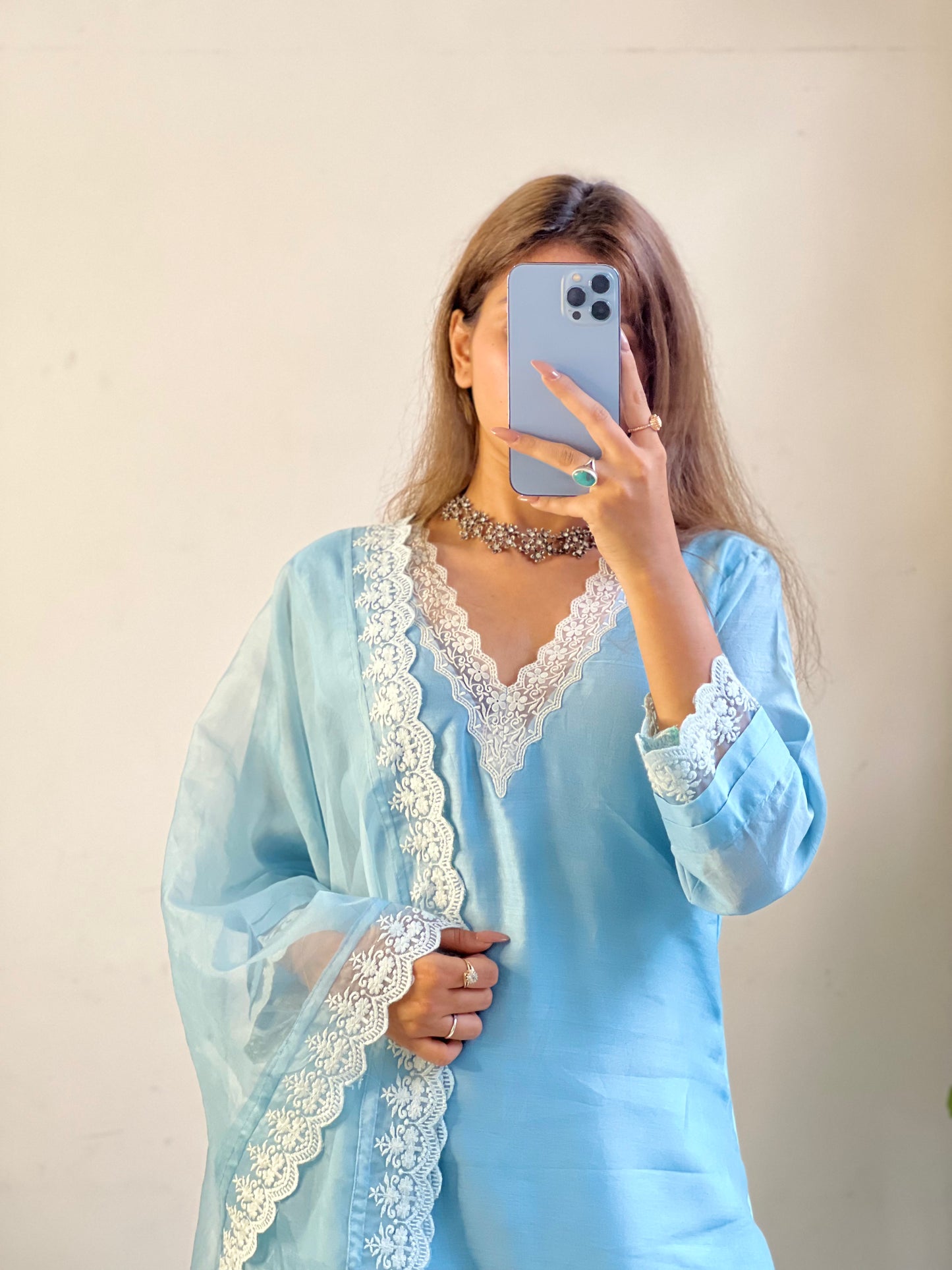 Pure Chanderi Aasmaa Suit with Organza Dupatta