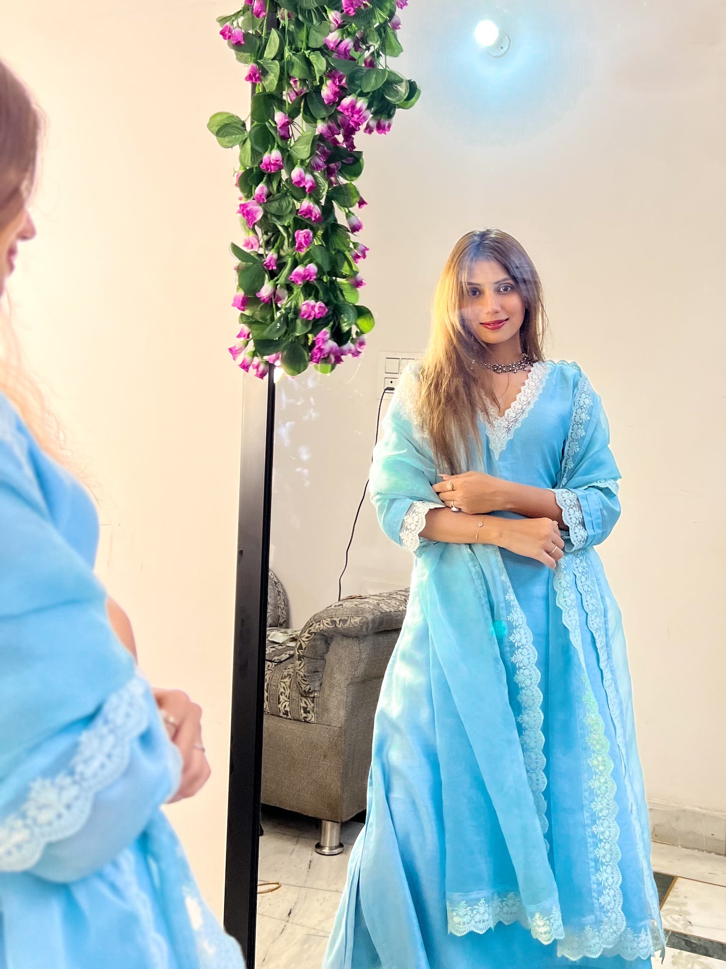 Pure Chanderi Aasmaa Suit with Organza Dupatta