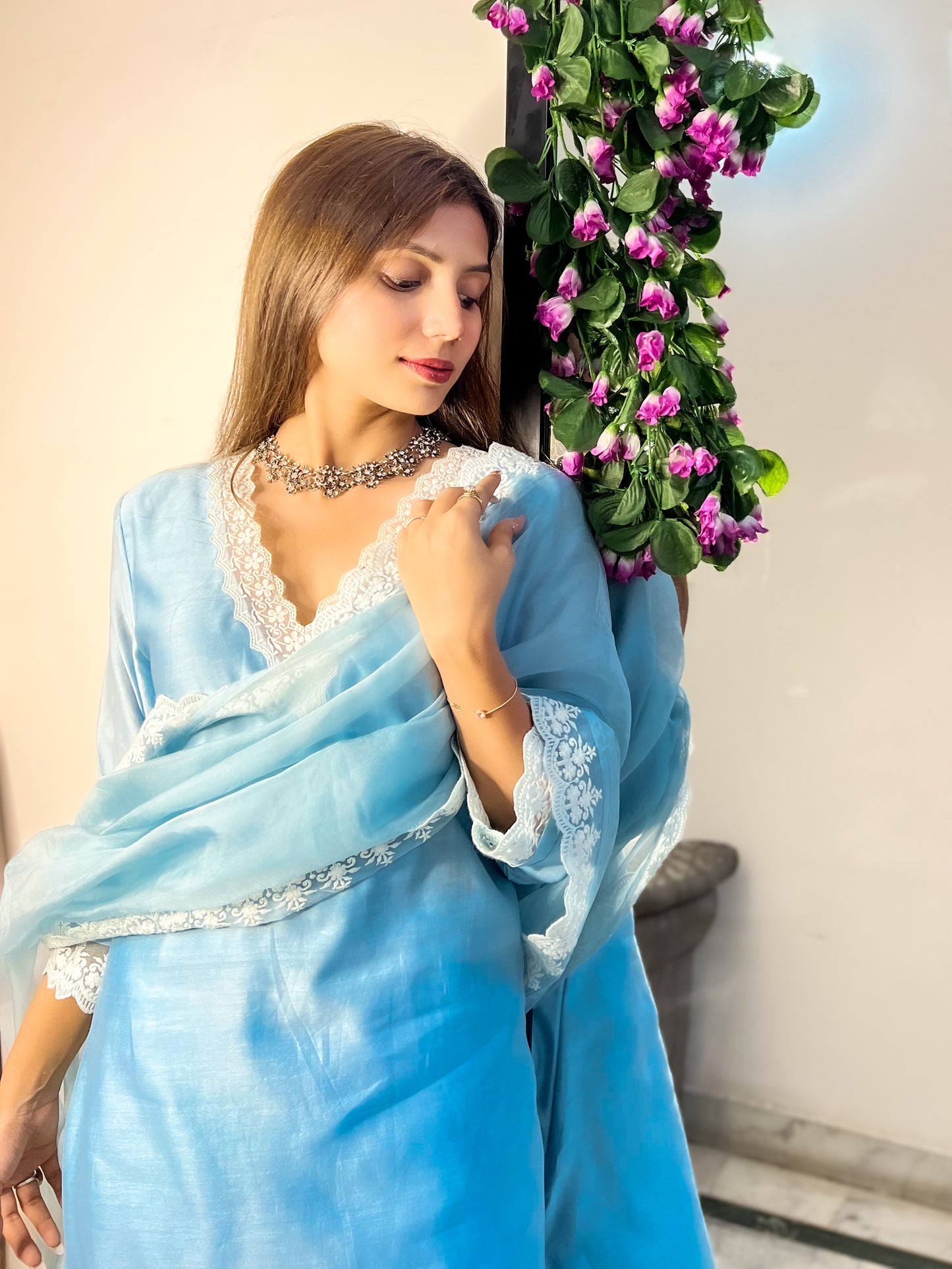 Pure Chanderi Aasmaa Suit with Organza Dupatta
