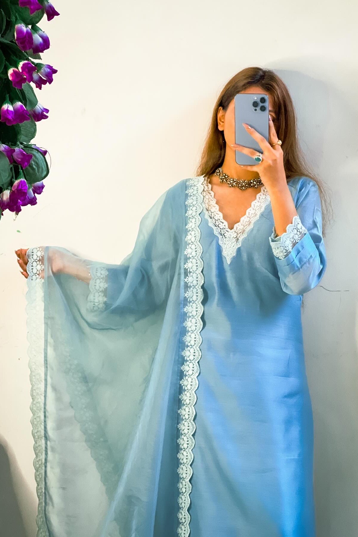 Pure Chanderi Aasmaa Suit with Organza Dupatta