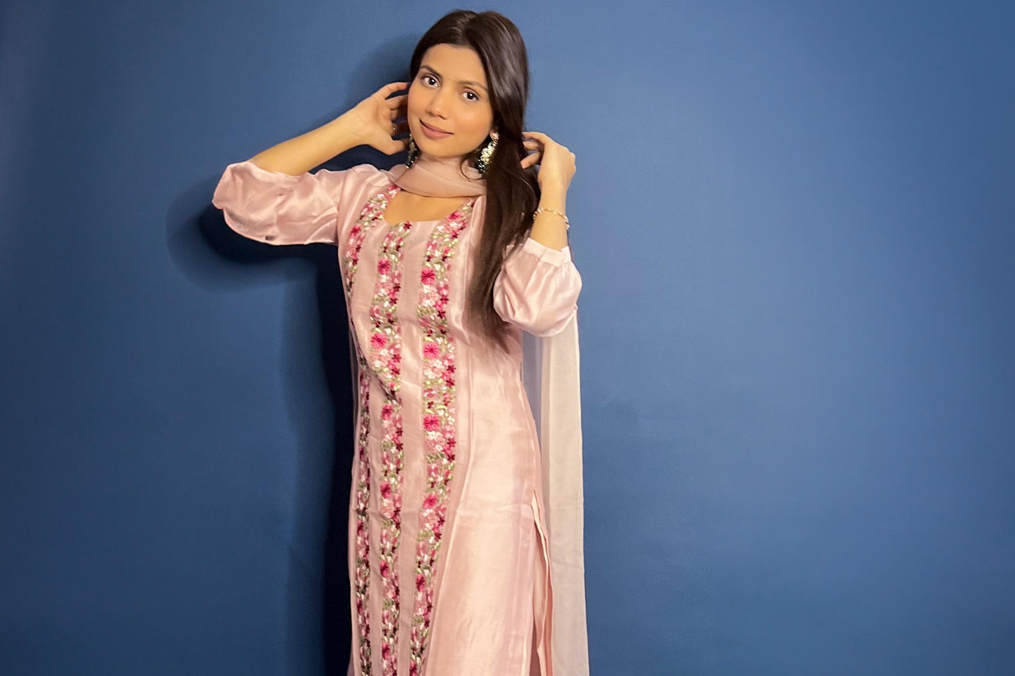 Blush pink Chanderi Embroidered Pakistani Suit