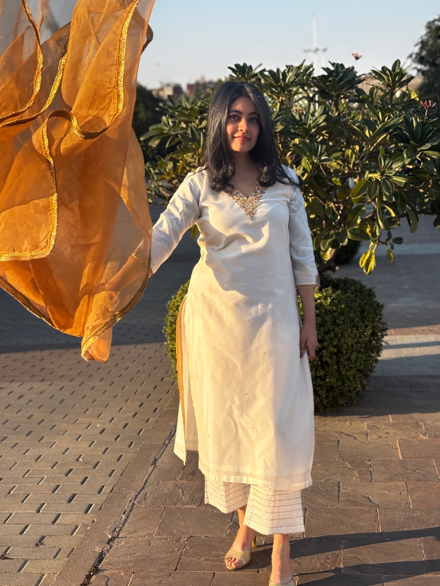 White chanderi sitara set
