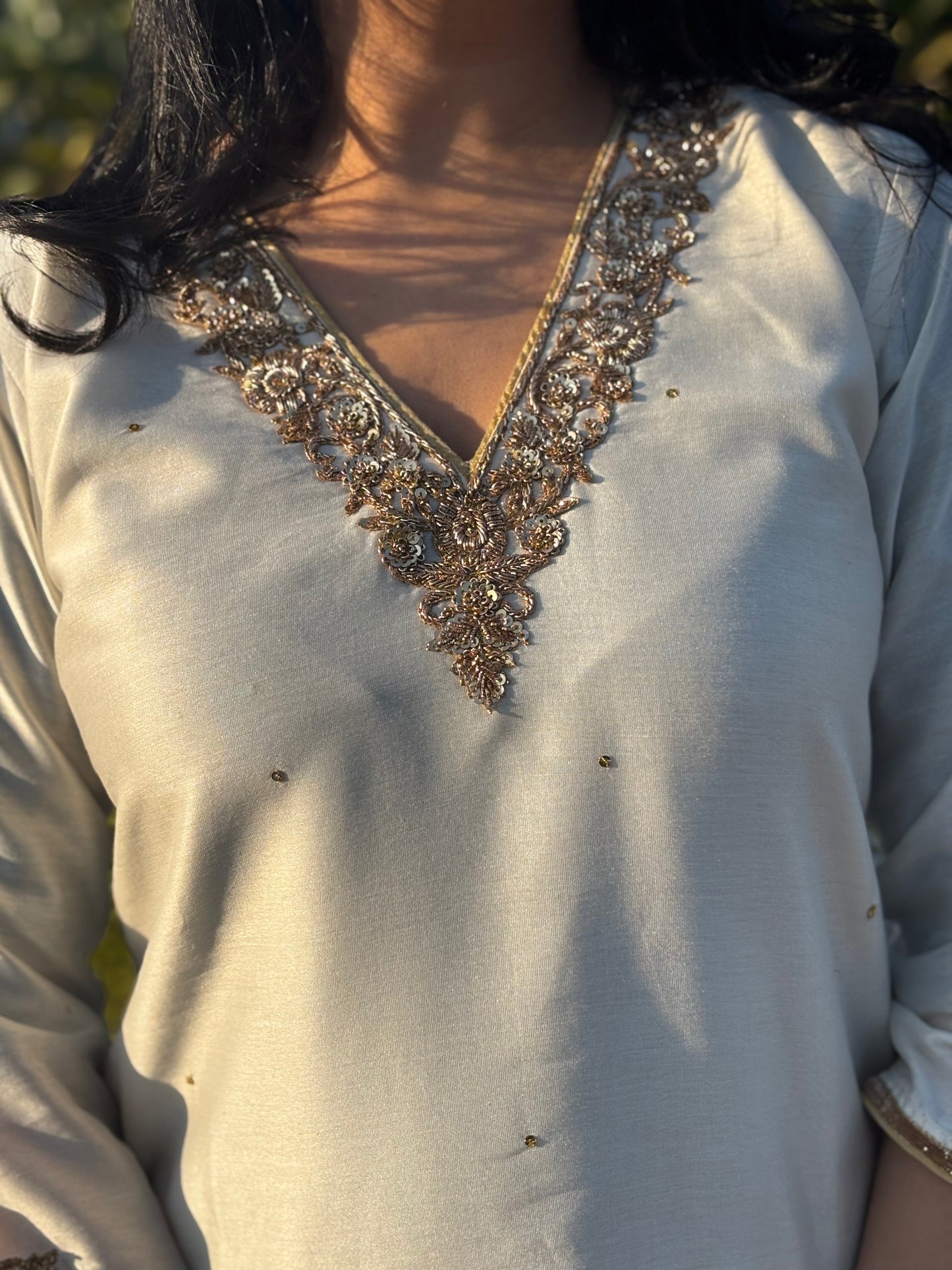 White chanderi sitara set