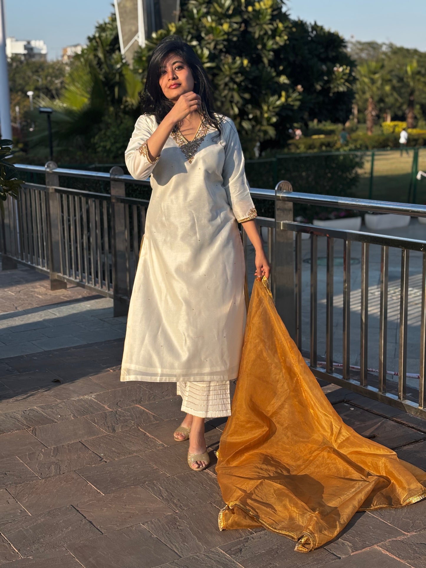 White chanderi sitara set