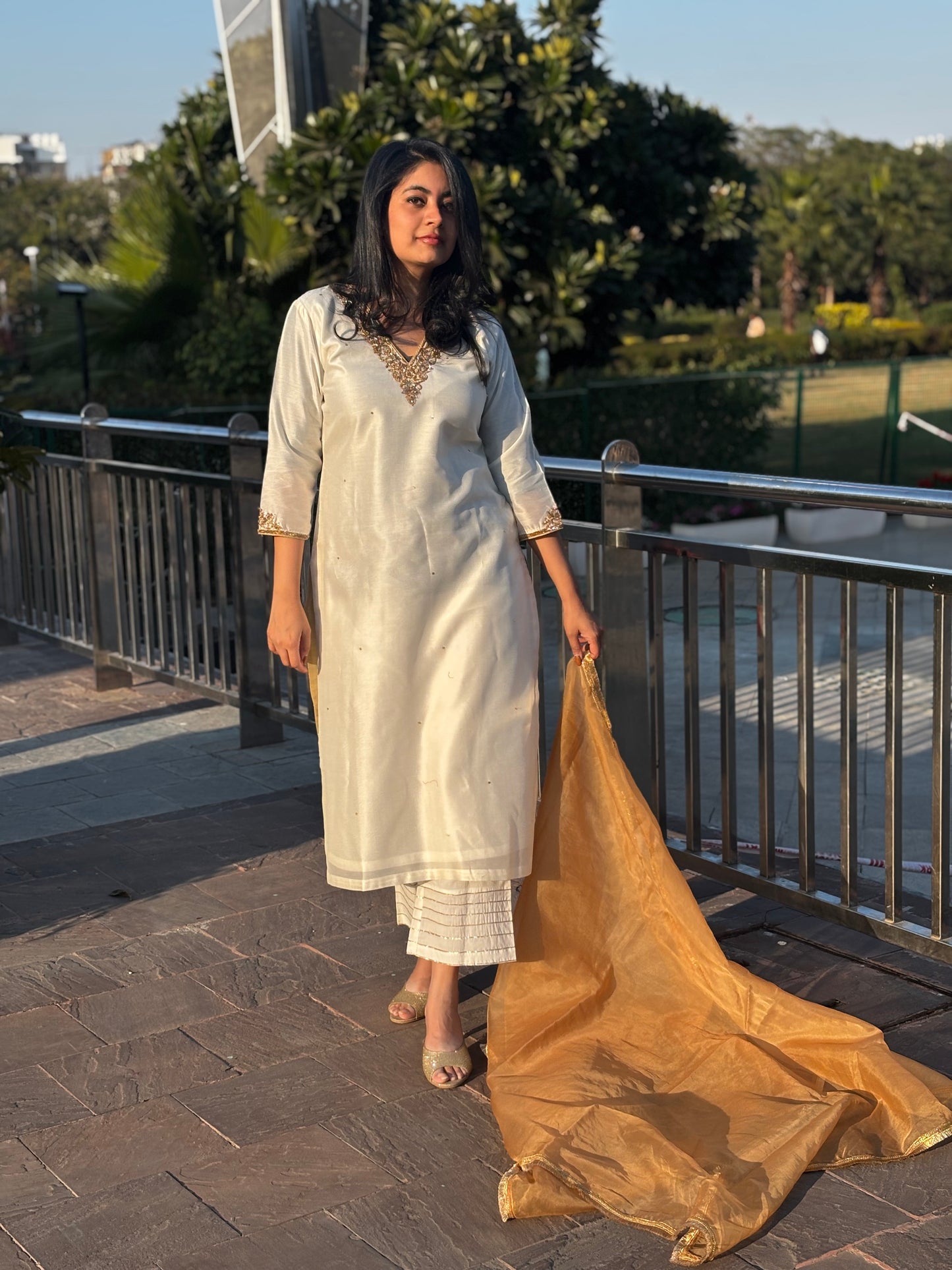 White chanderi sitara set