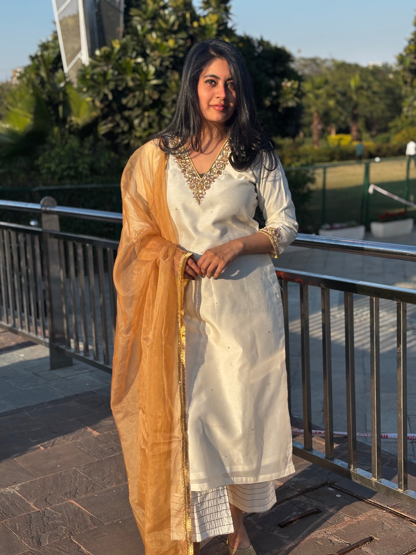 White chanderi sitara set