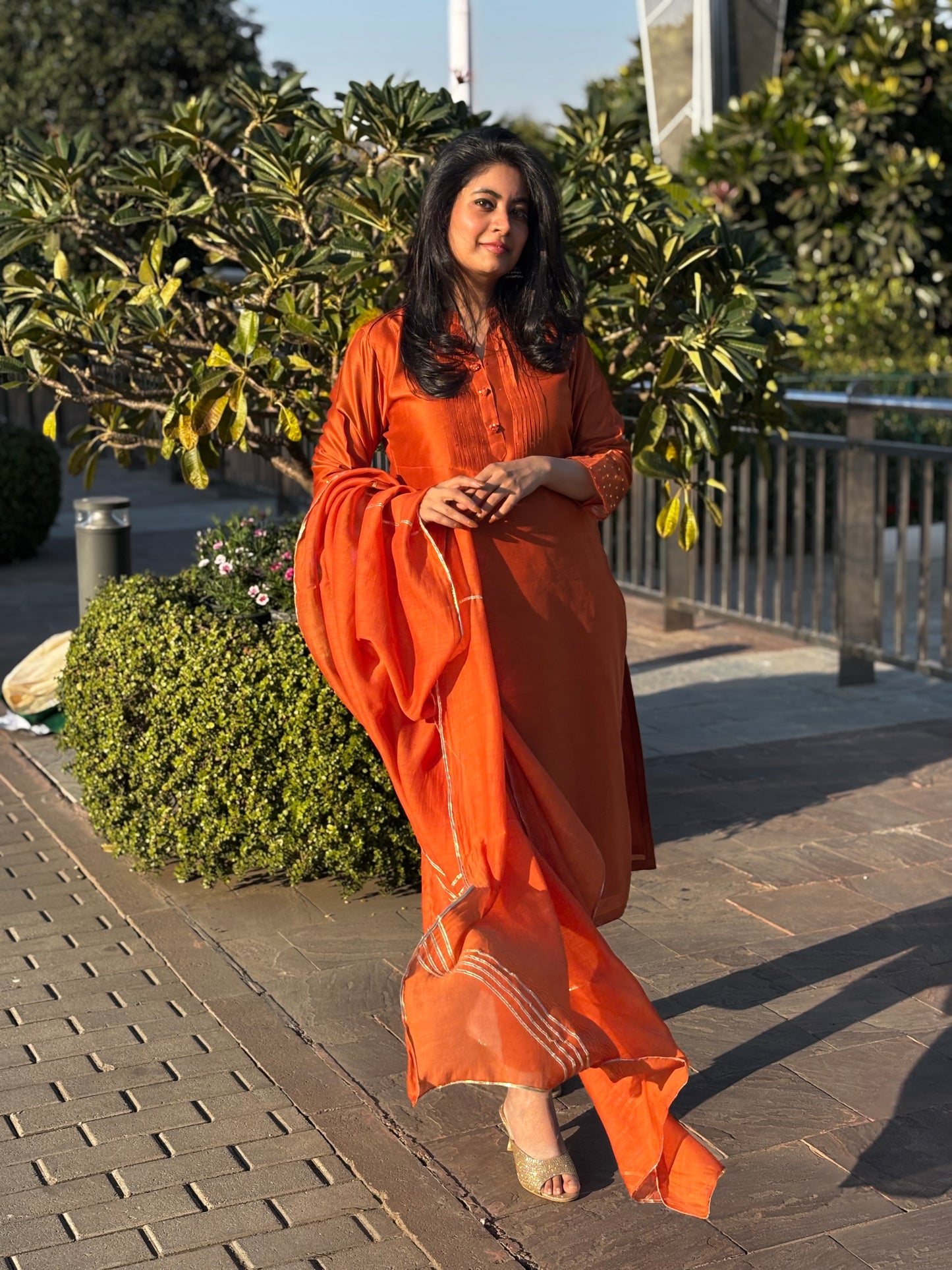 Rust Orange Chanderi Sitara Set