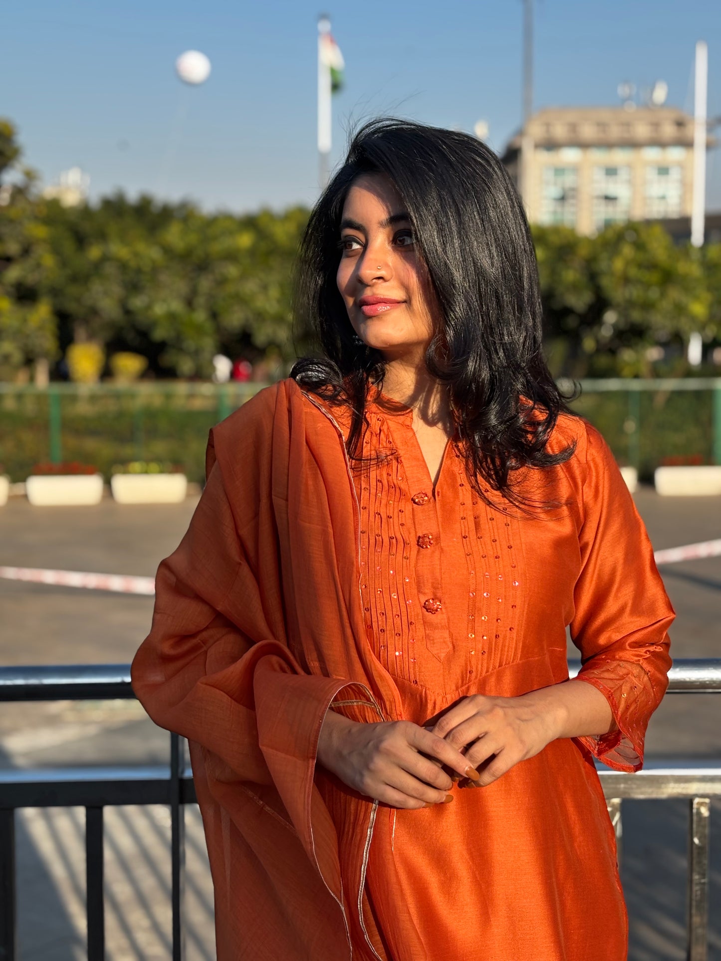 Rust Orange Chanderi Sitara Set