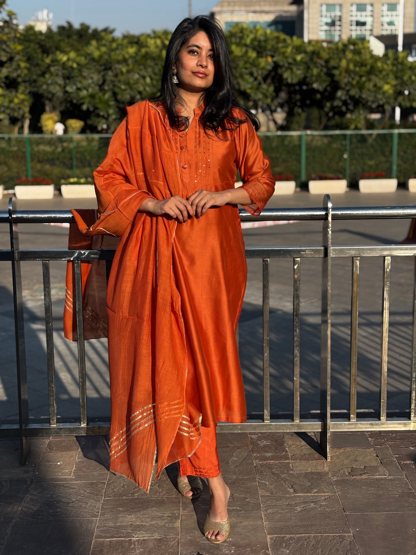 Rust Orange Chanderi Sitara Set