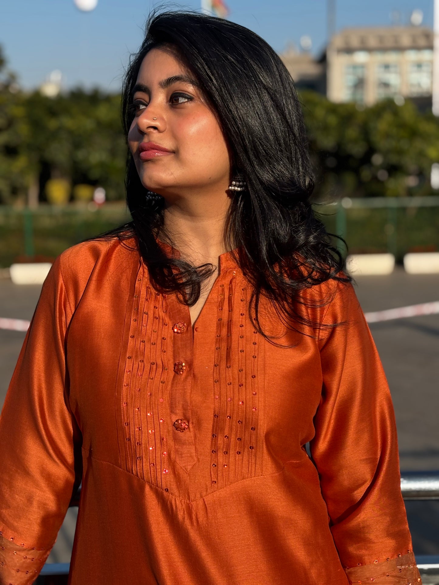 Rust Orange Chanderi Sitara Set