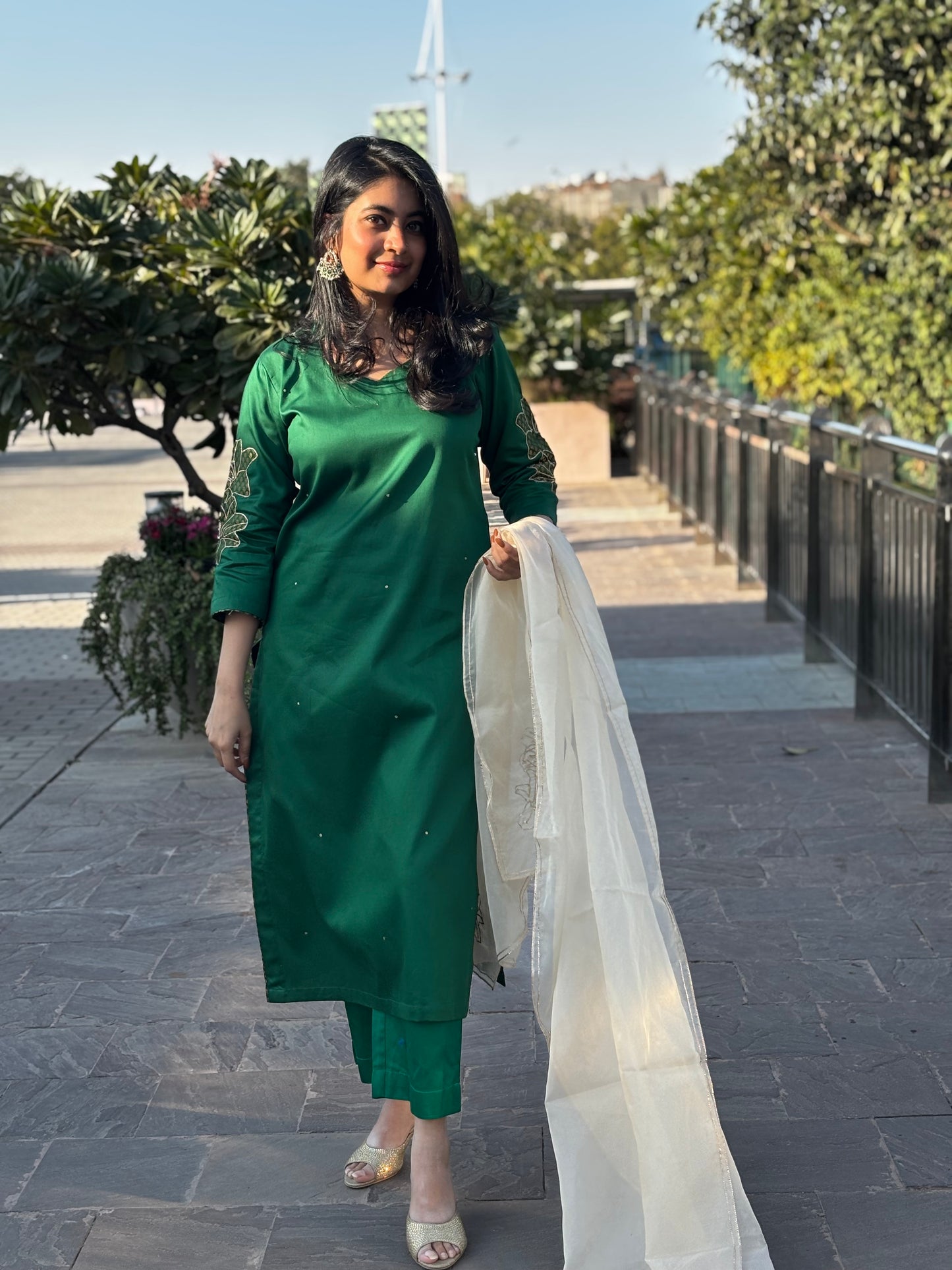 Green Cotton Kurta Set