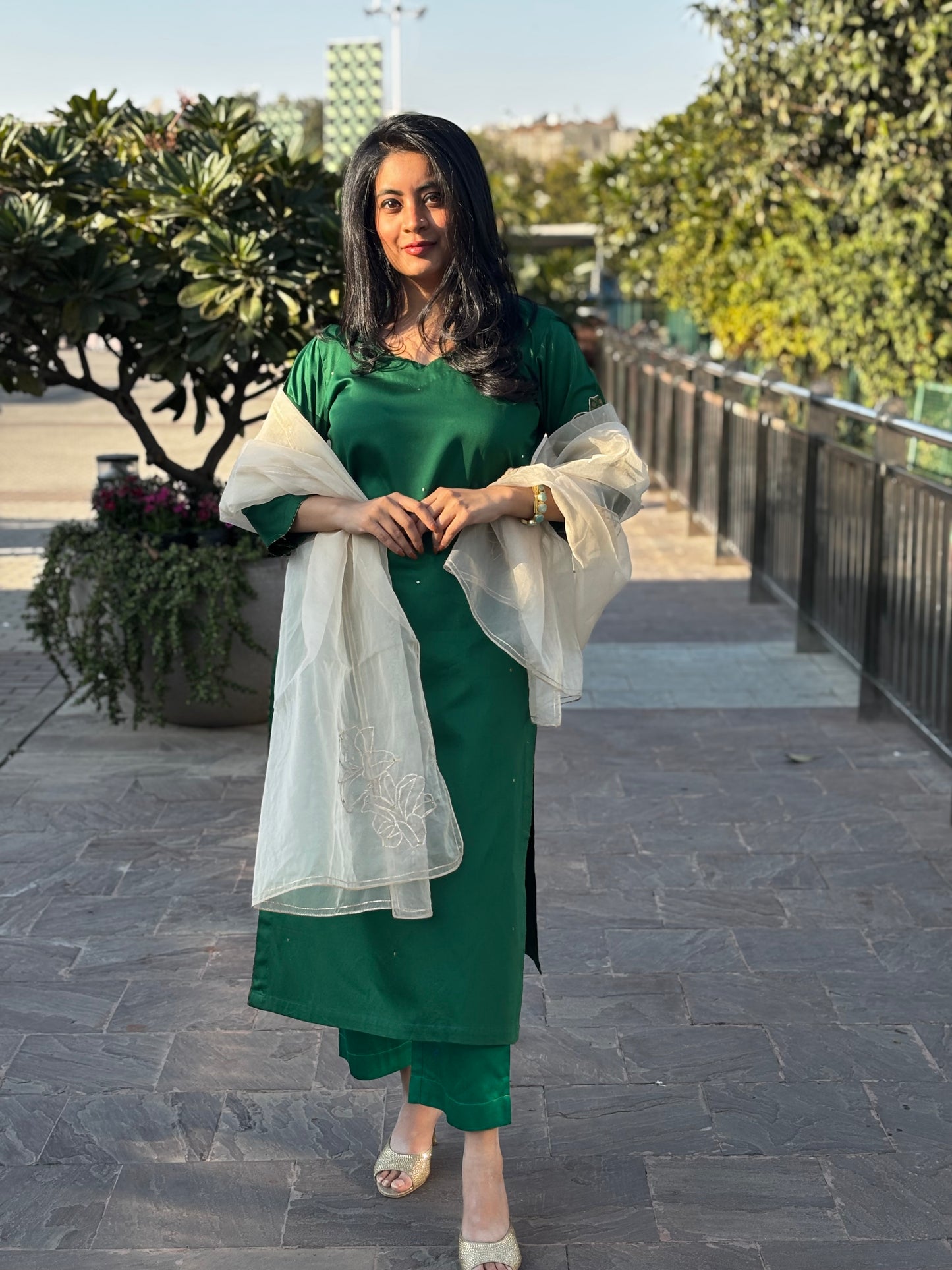 Green Cotton Kurta Set