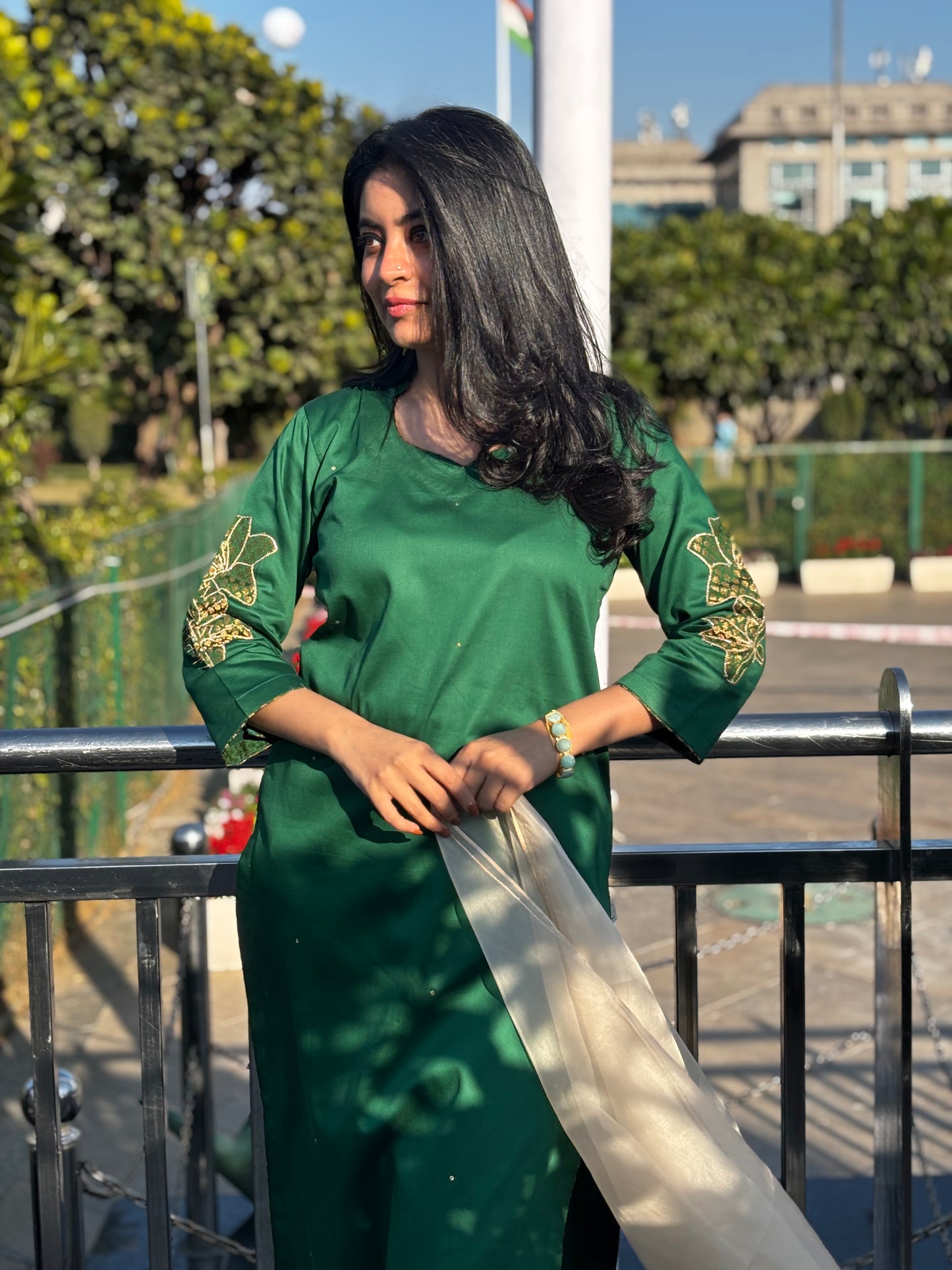 Green Cotton Kurta Set