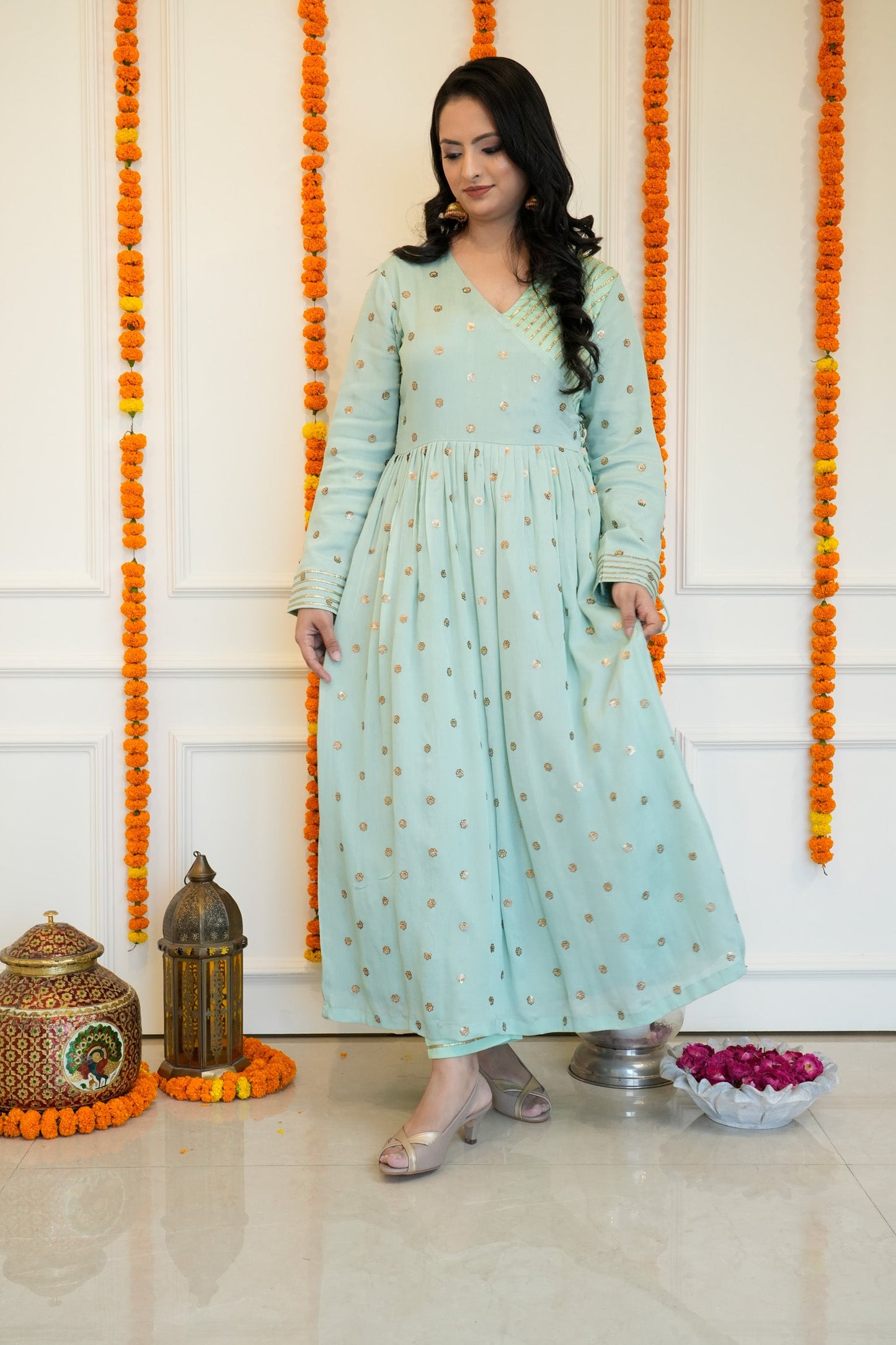 Sea Blue Anarkali set