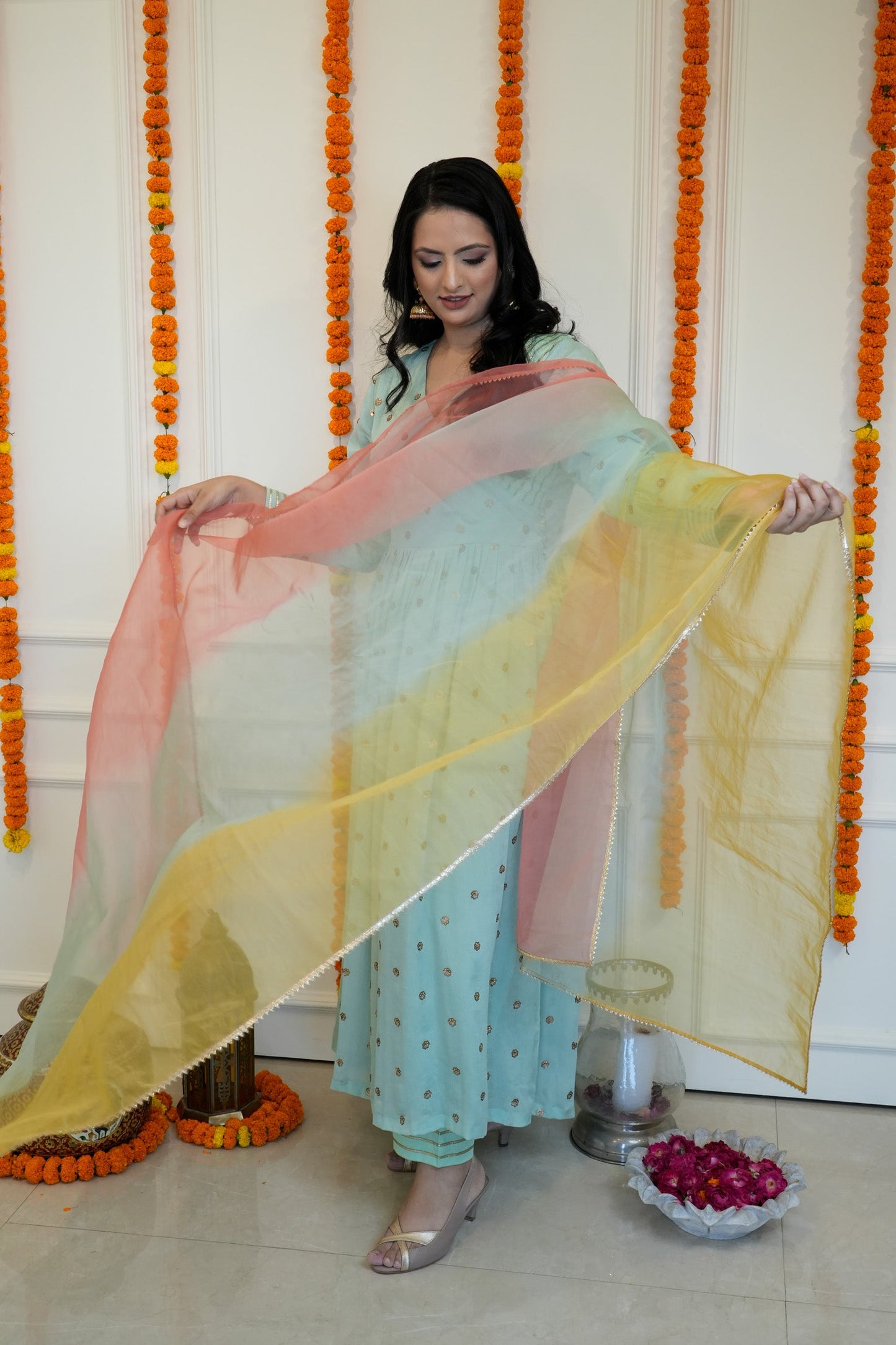Sea Blue Anarkali set