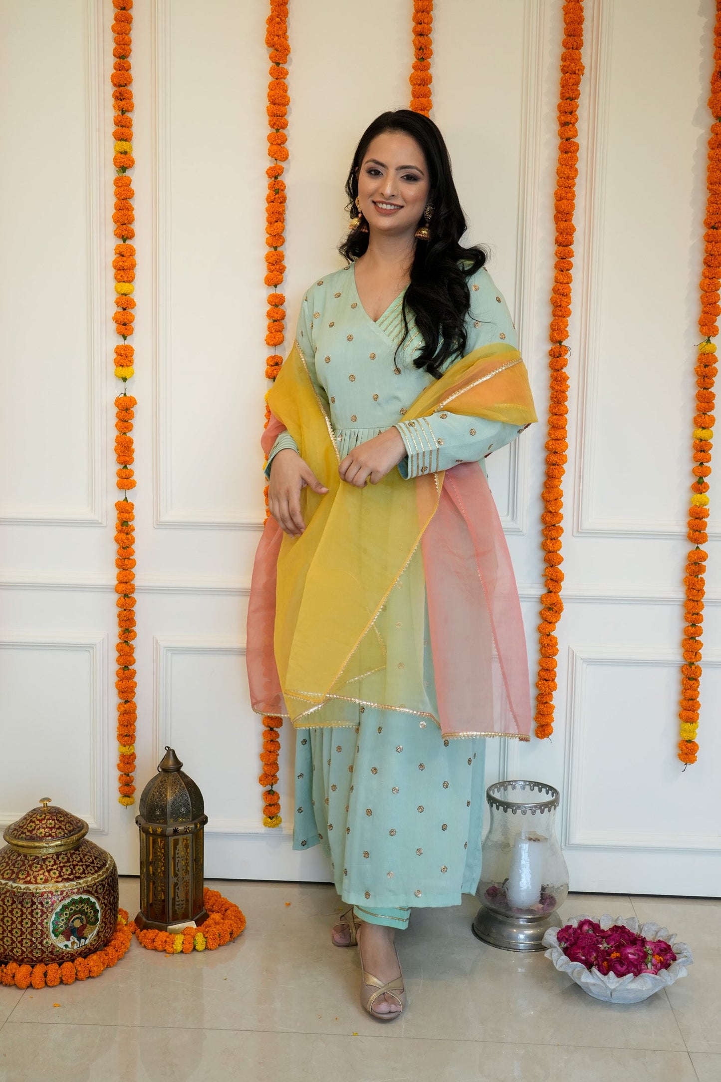 Sea Blue Anarkali set