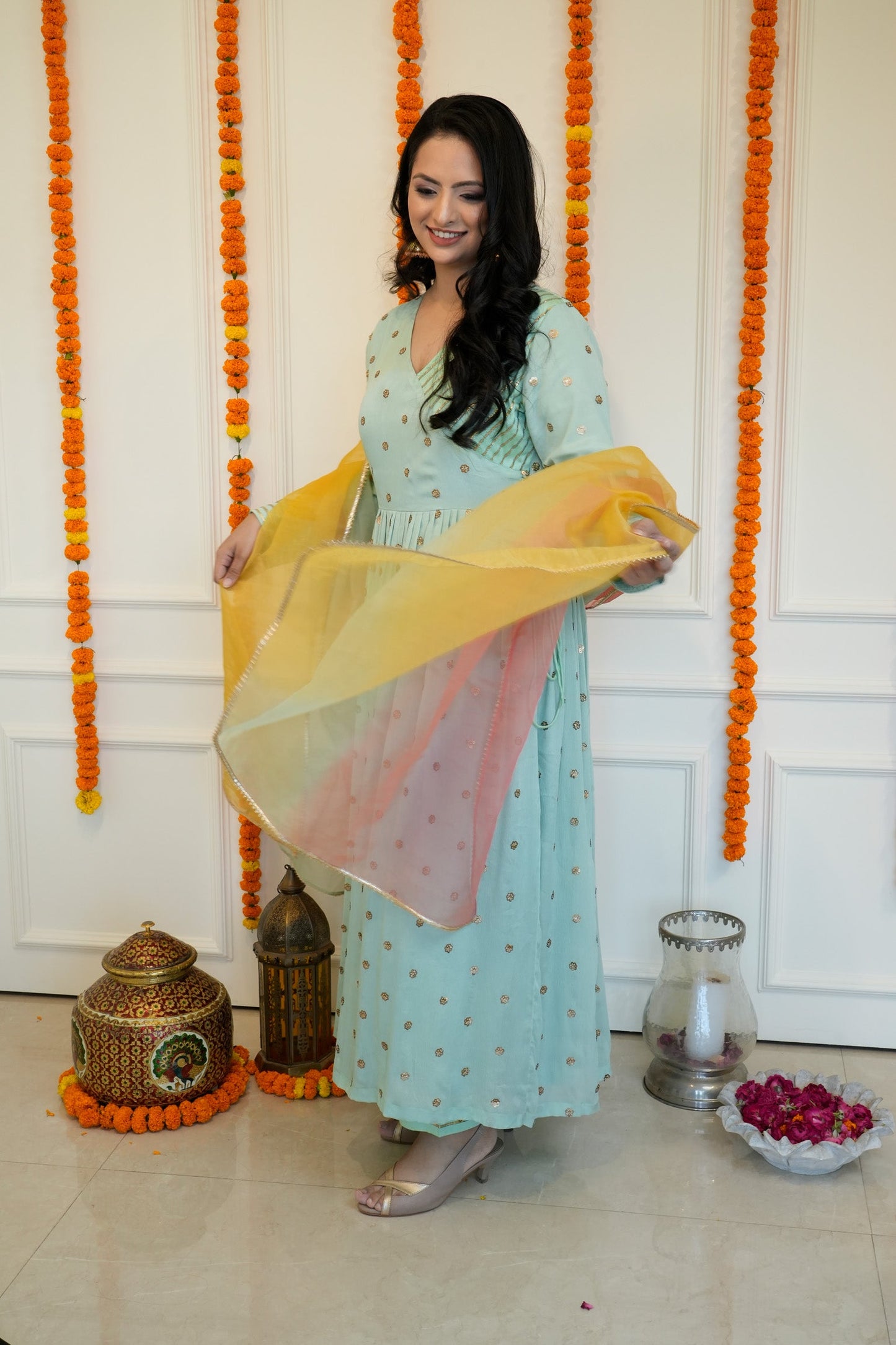 Sea Blue Anarkali set