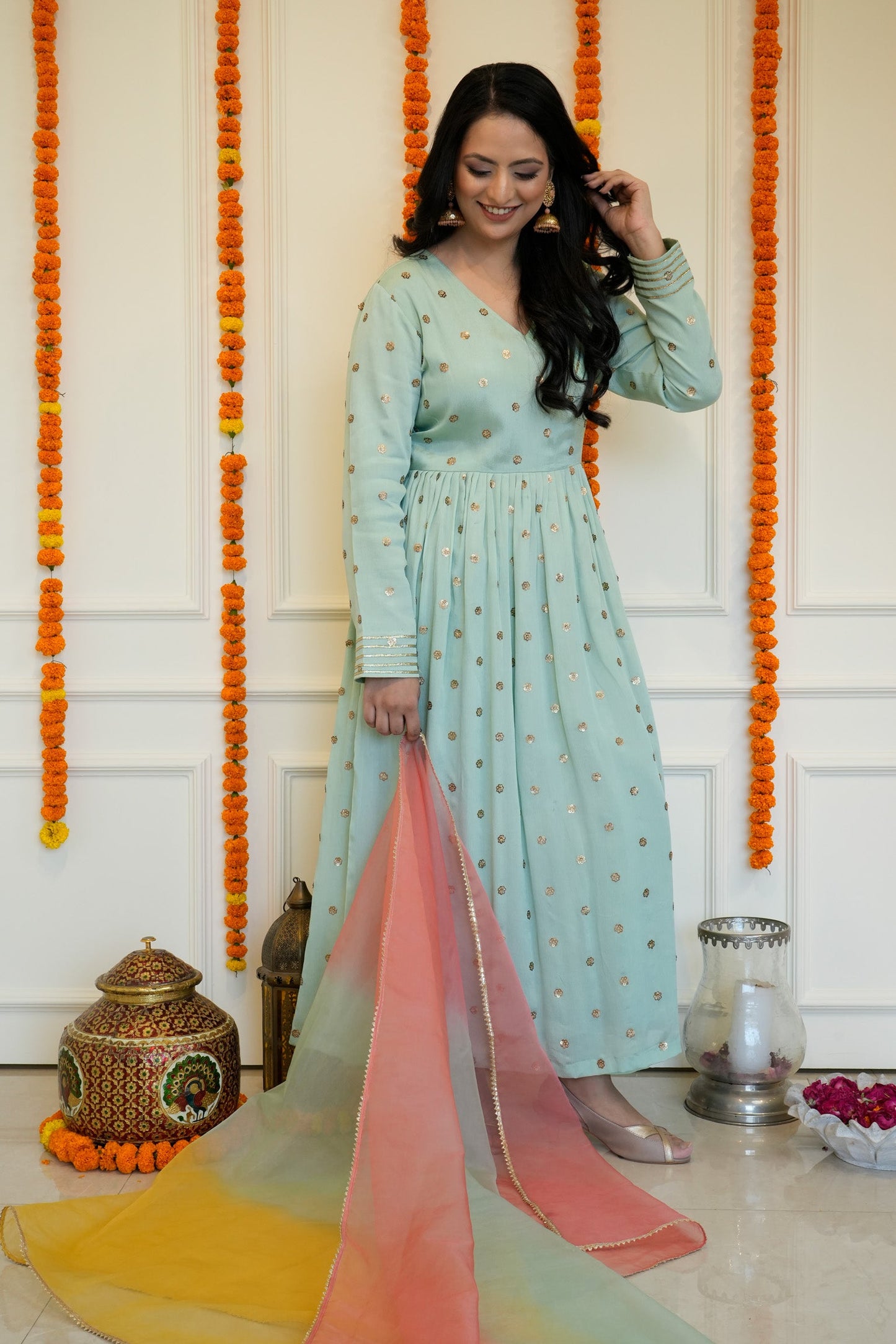 Sea Blue Anarkali set