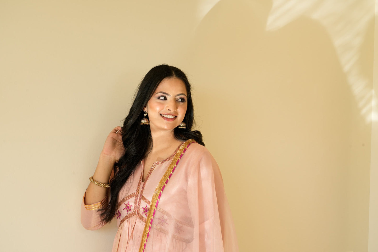 Pink Pure Tissue Silk Anarkali Set with Organza Dupatta