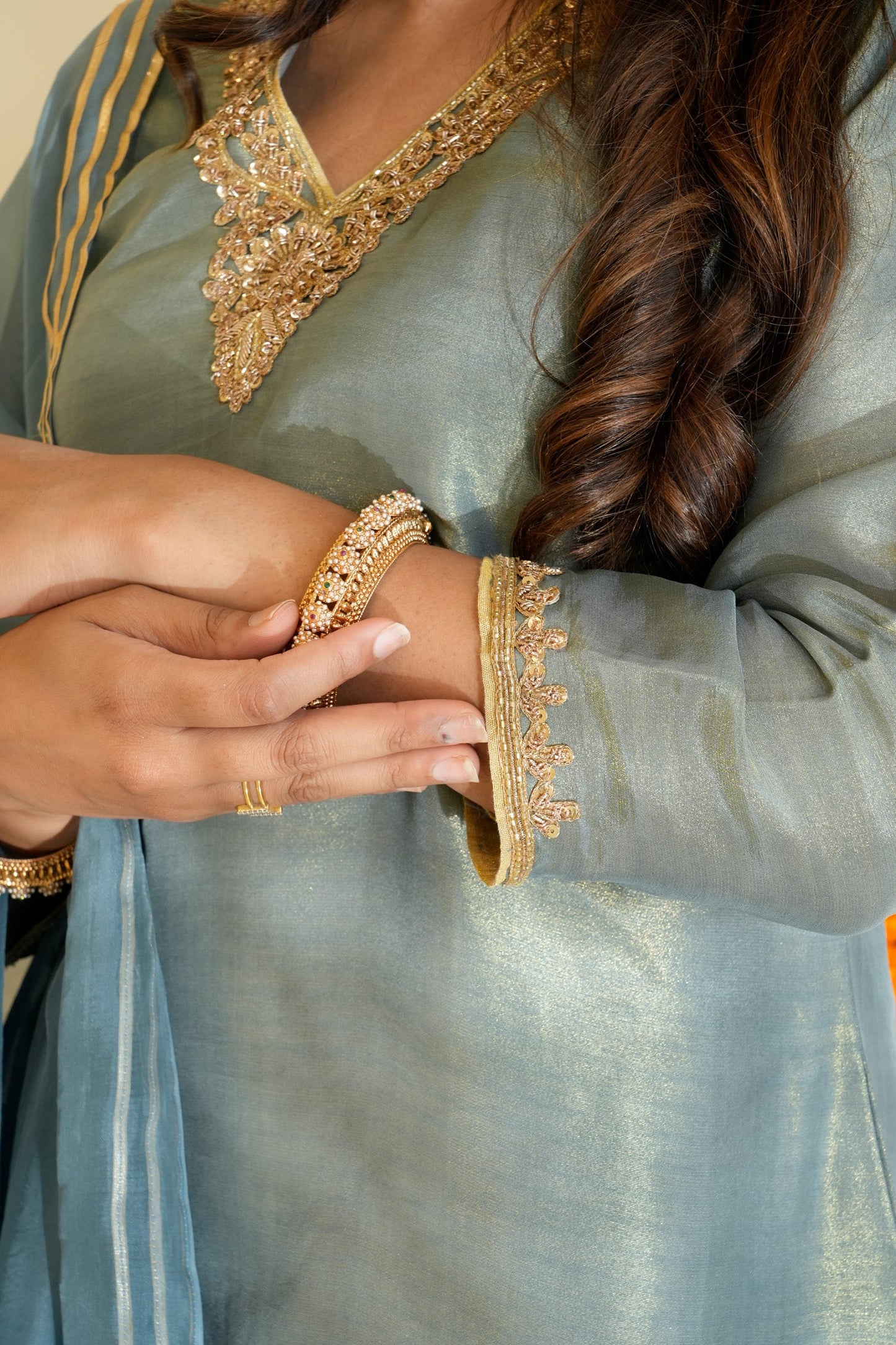 Grey Pure Tissue Silk Embroidery Suit Set