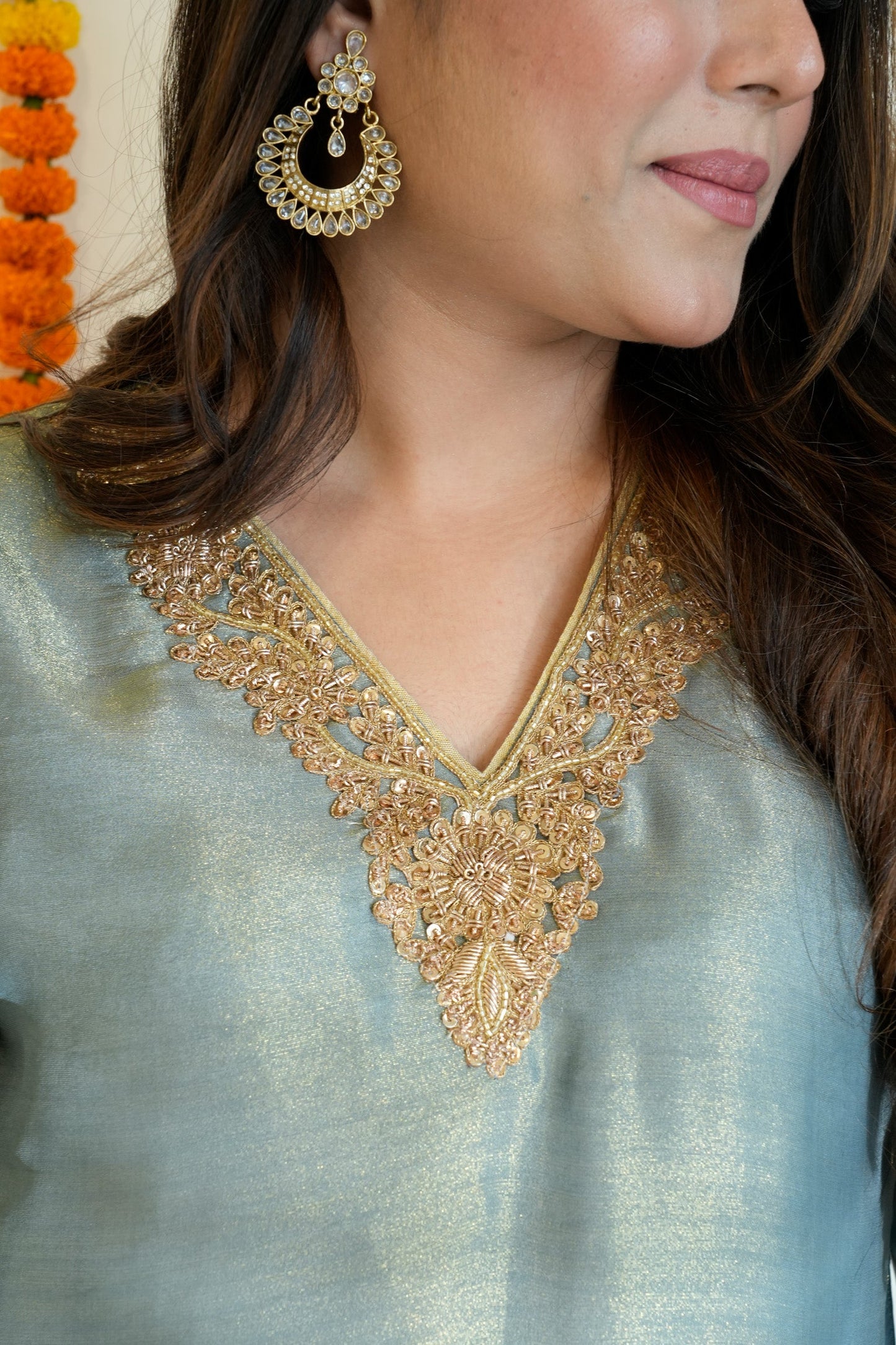 Grey Pure Tissue Silk Embroidery Suit Set