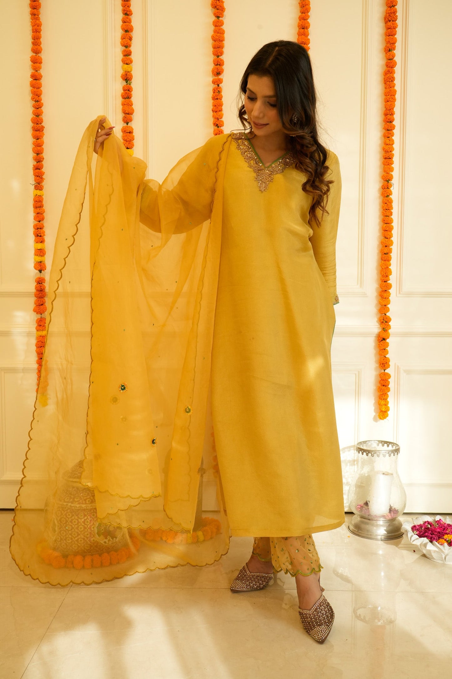 Mustard Tissue Suit Set