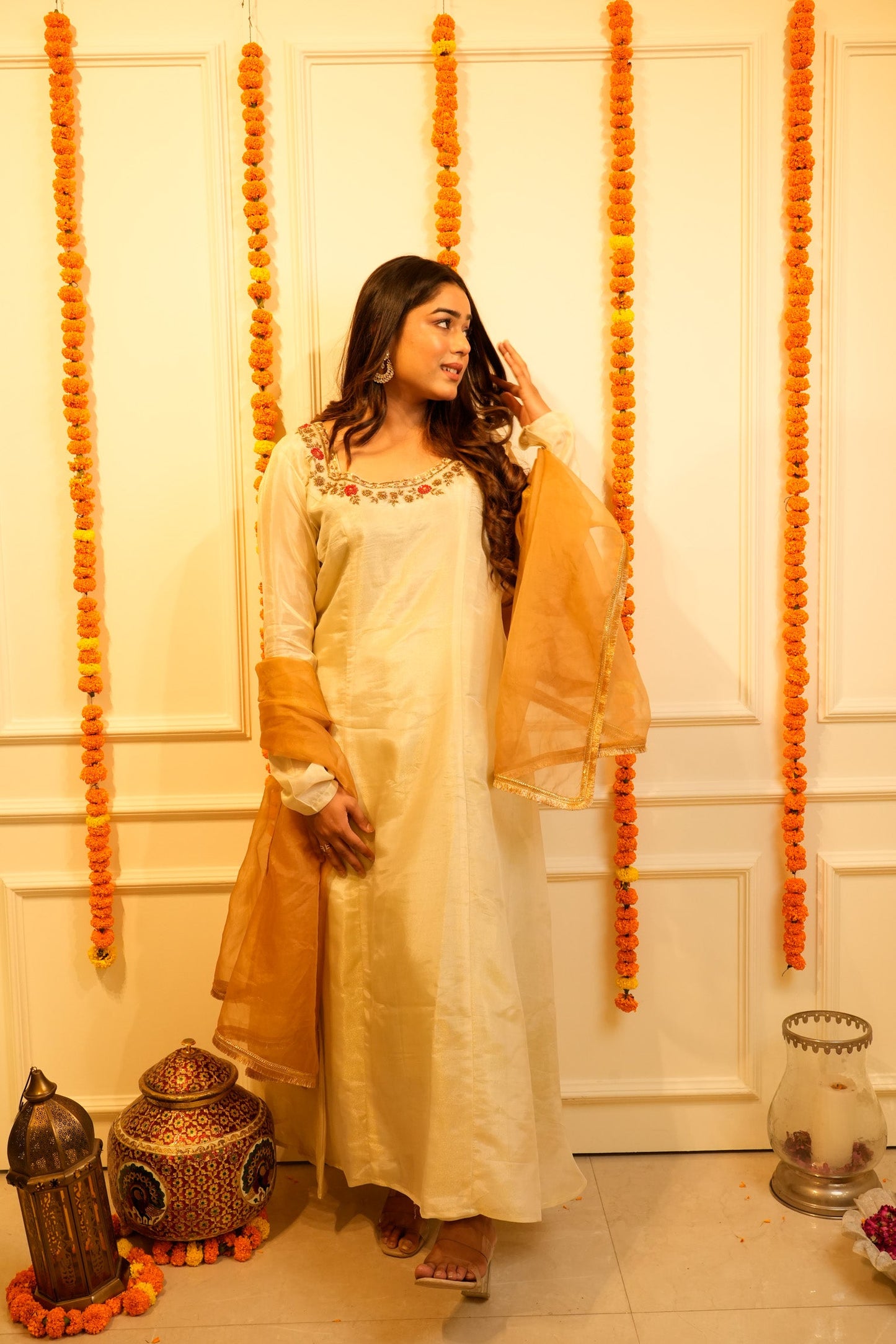Beige Anarkali Set