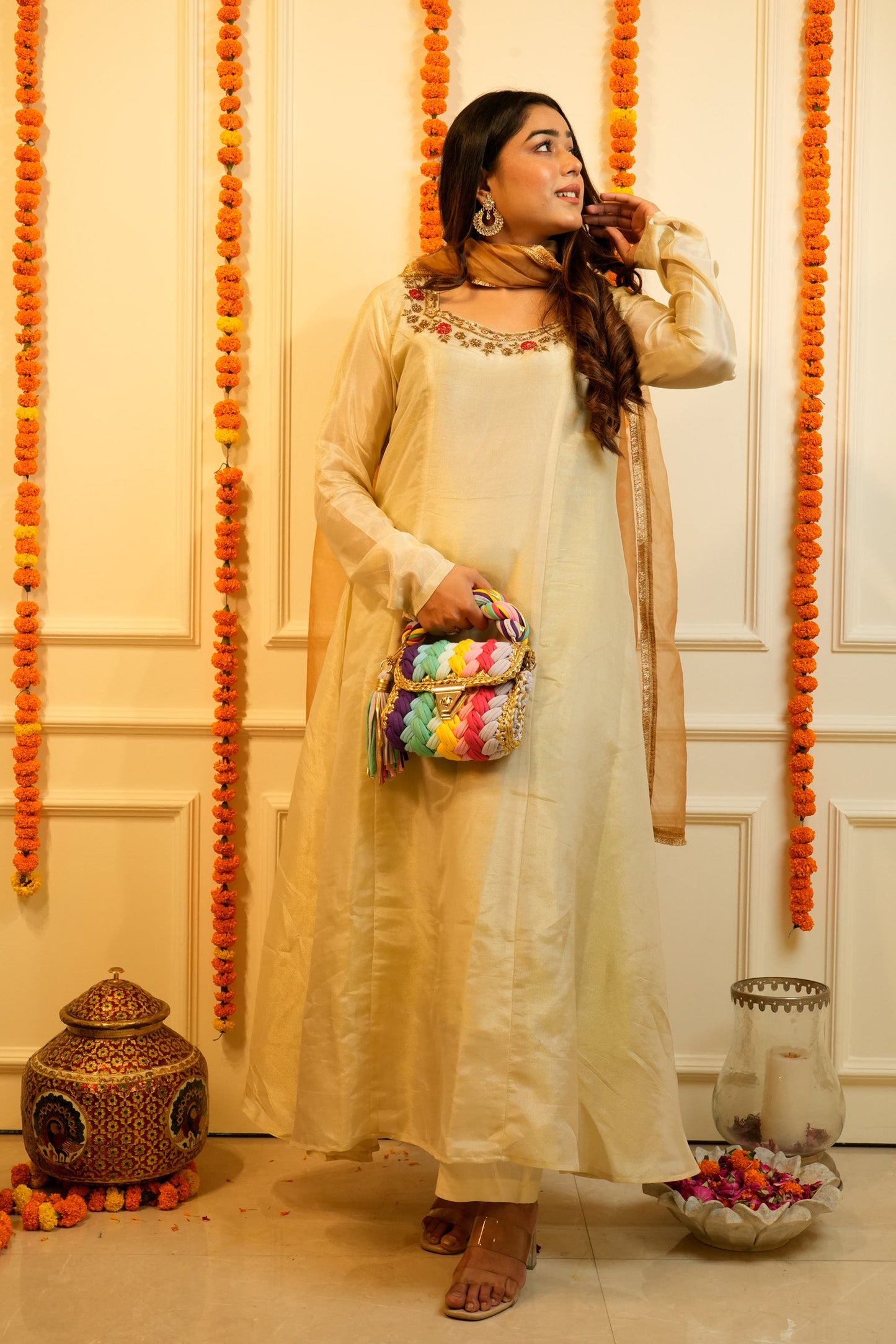 Beige Anarkali Set