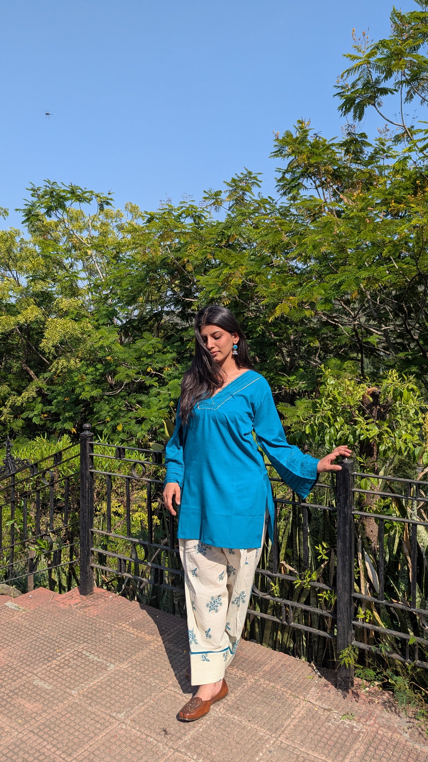 Teal blue embroidered farshi set