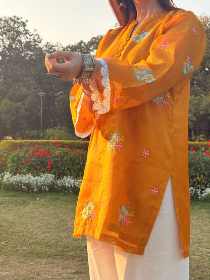 Mustard embroidered Farshi set