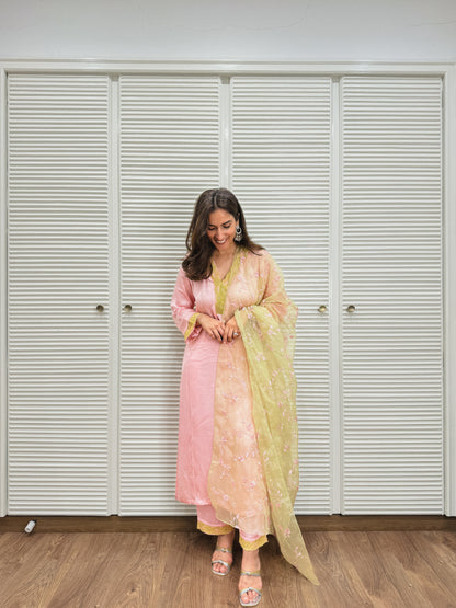 Pink sitara set with Embroidered Dupatta