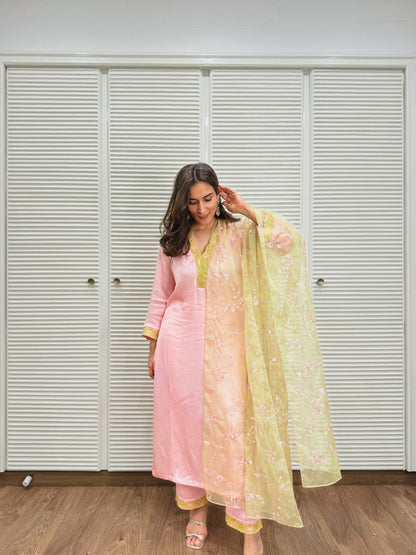 Pink sitara set with Embroidered Dupatta